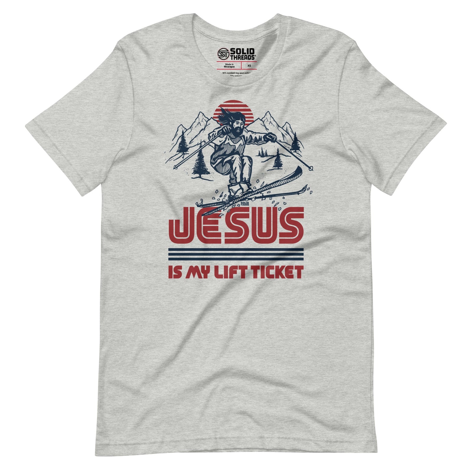 Men's Jesus Is My Lift Ticket Funny Soft Style T-Shirt | Cool Skiing Tee | Solid Threads