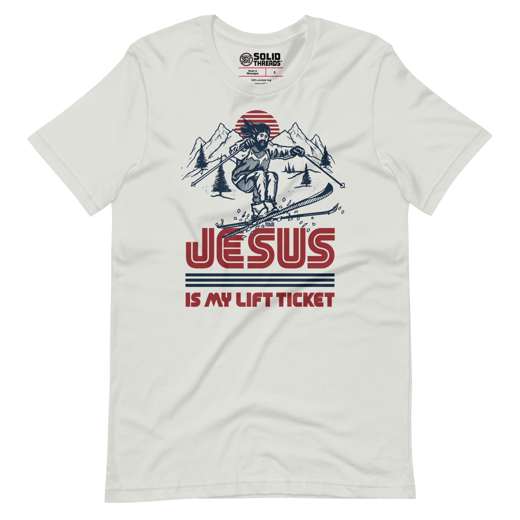 Men's Jesus Is My Lift Ticket Funny Soft Style T-Shirt | Cool Skiing Tee | Solid Threads