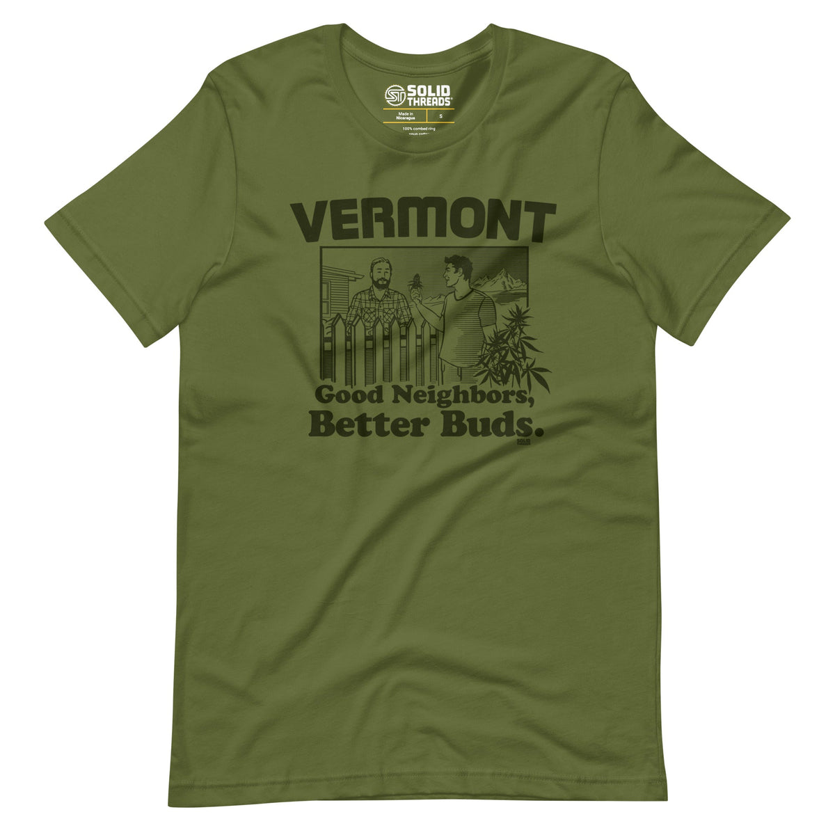 Men&#39;s Vermont Better Buds Vintage Soft Style T-Shirt | Funny Marijuana Tee | Solid Threads