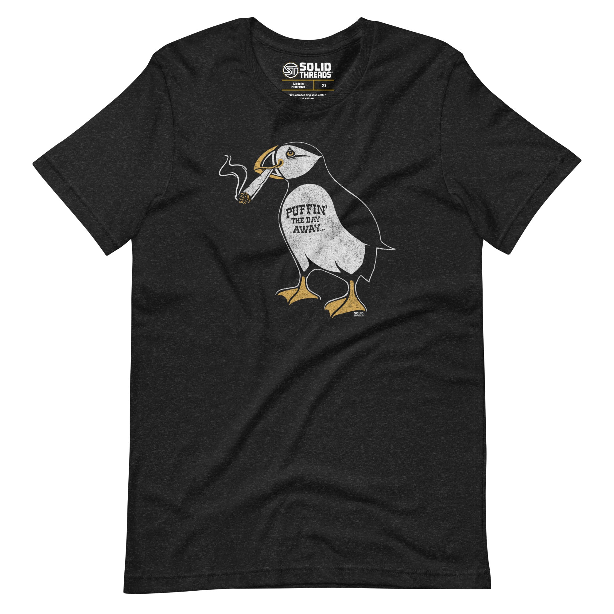 Men's Puffin Away Vintage Soft Style T-Shirt | Funny Marijuana Tee | Solid Threads