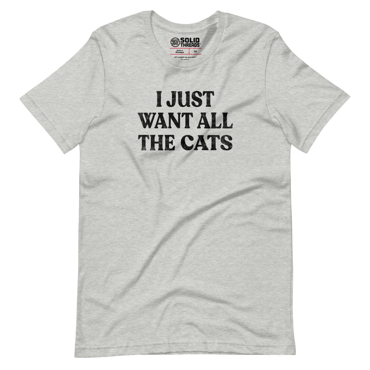 Men&#39;s I Just Want All The Cats Funny Soft Style T-Shirt | Vintage Animal Lover Tee | Solid Threads