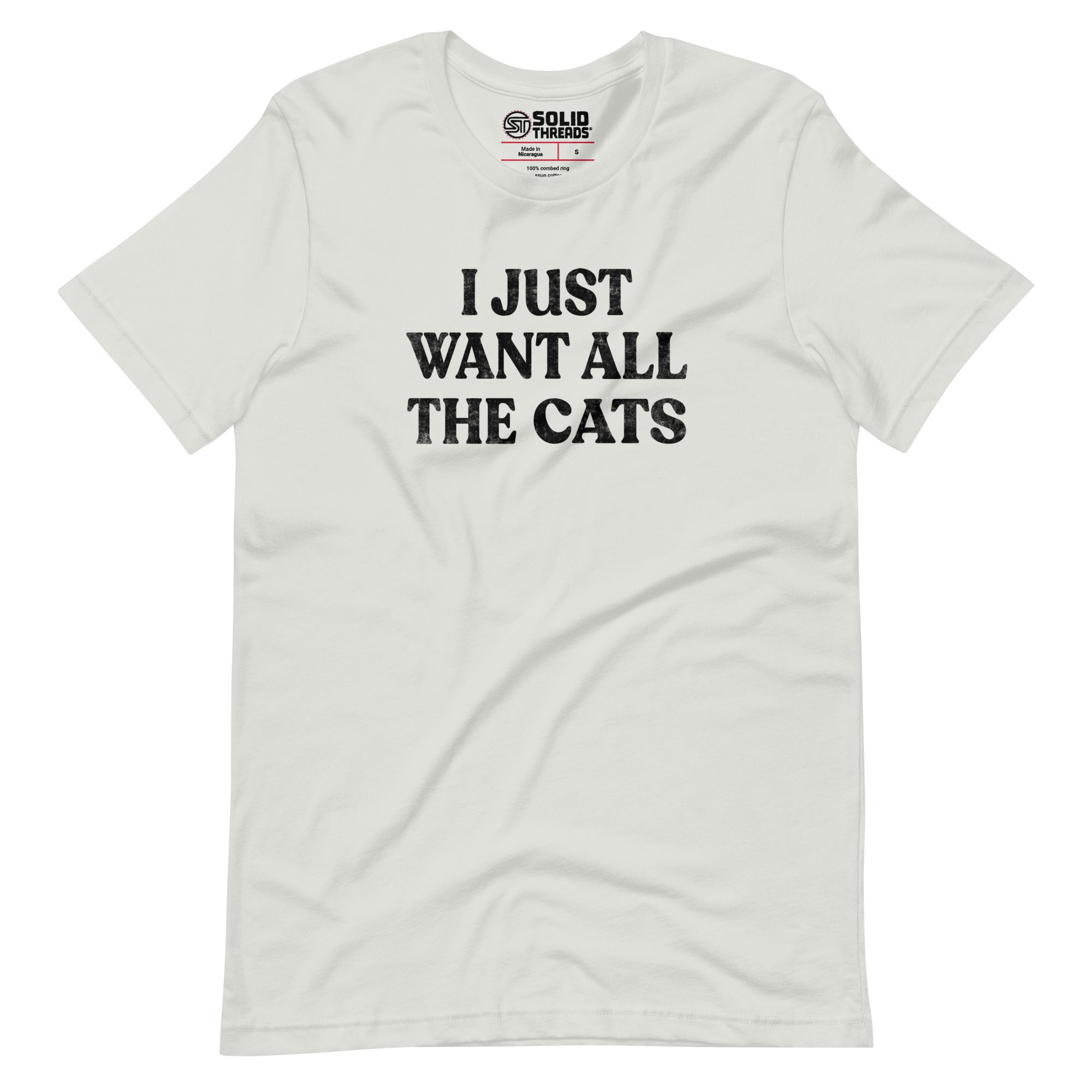 Men's I Just Want All The Cats Funny Soft Style T-Shirt | Vintage Animal Lover Tee | Solid Threads