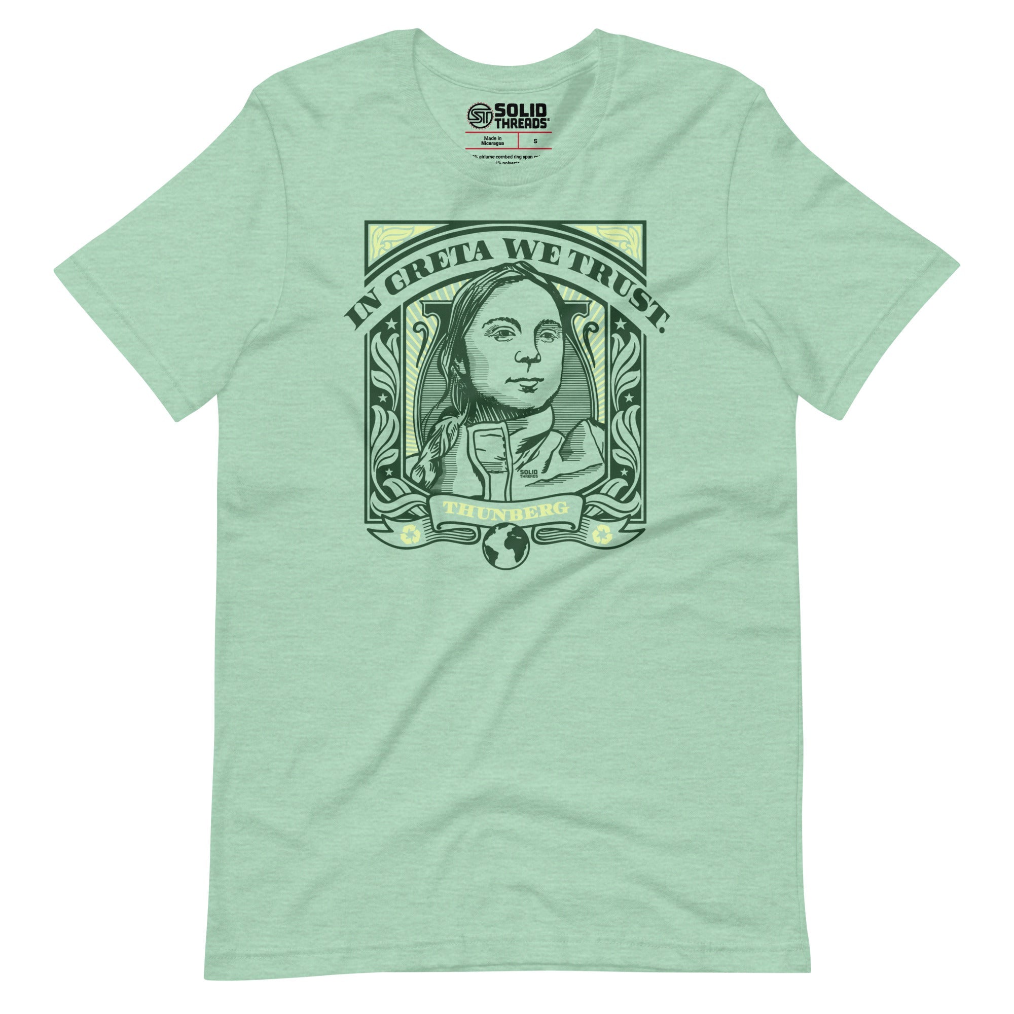 Men's In Greta We Trust Supports Environmental Action Cool Soft Style T-Shirt | Vintage Fridays For Future Tee | Solid Threads