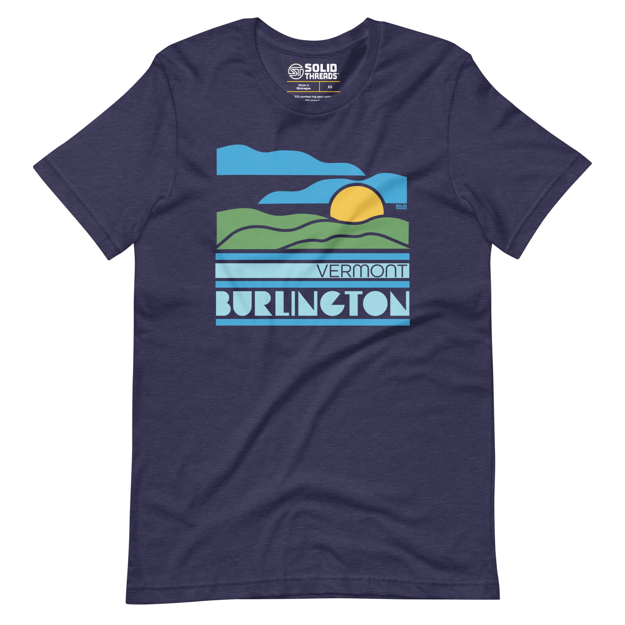 Men's Burlington Vt Sunset Cool Soft Style T-Shirt | Vintage Lake Champlain Tee | Solid Threads