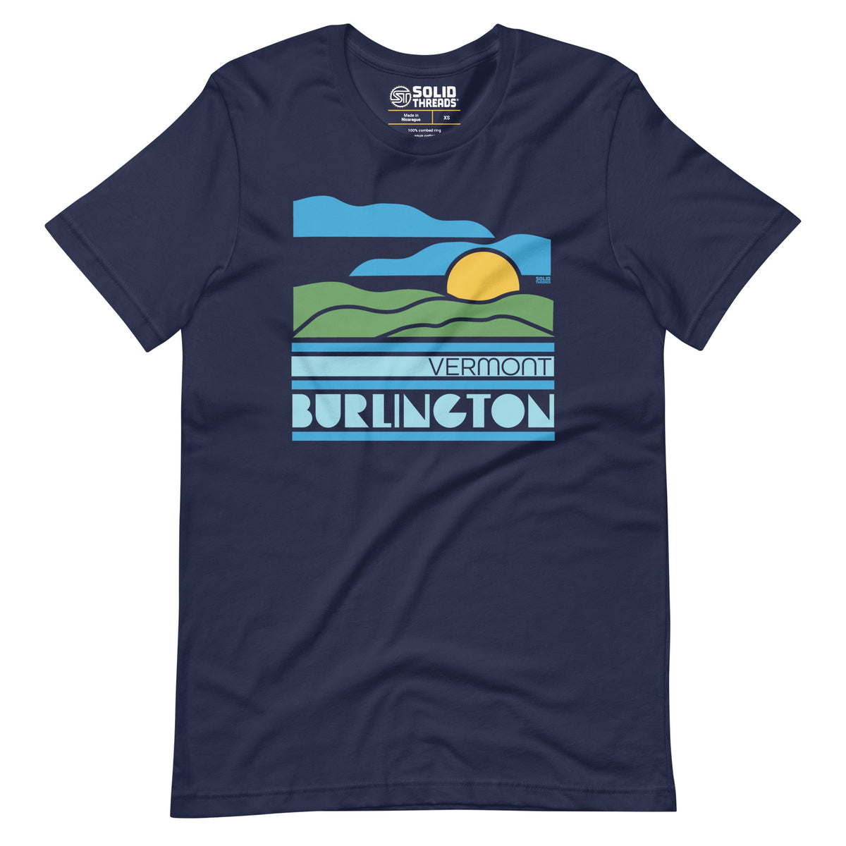 Men&#39;s Burlington Vt Sunset Cool Soft Style T-Shirt | Vintage Lake Champlain Tee | Solid Threads