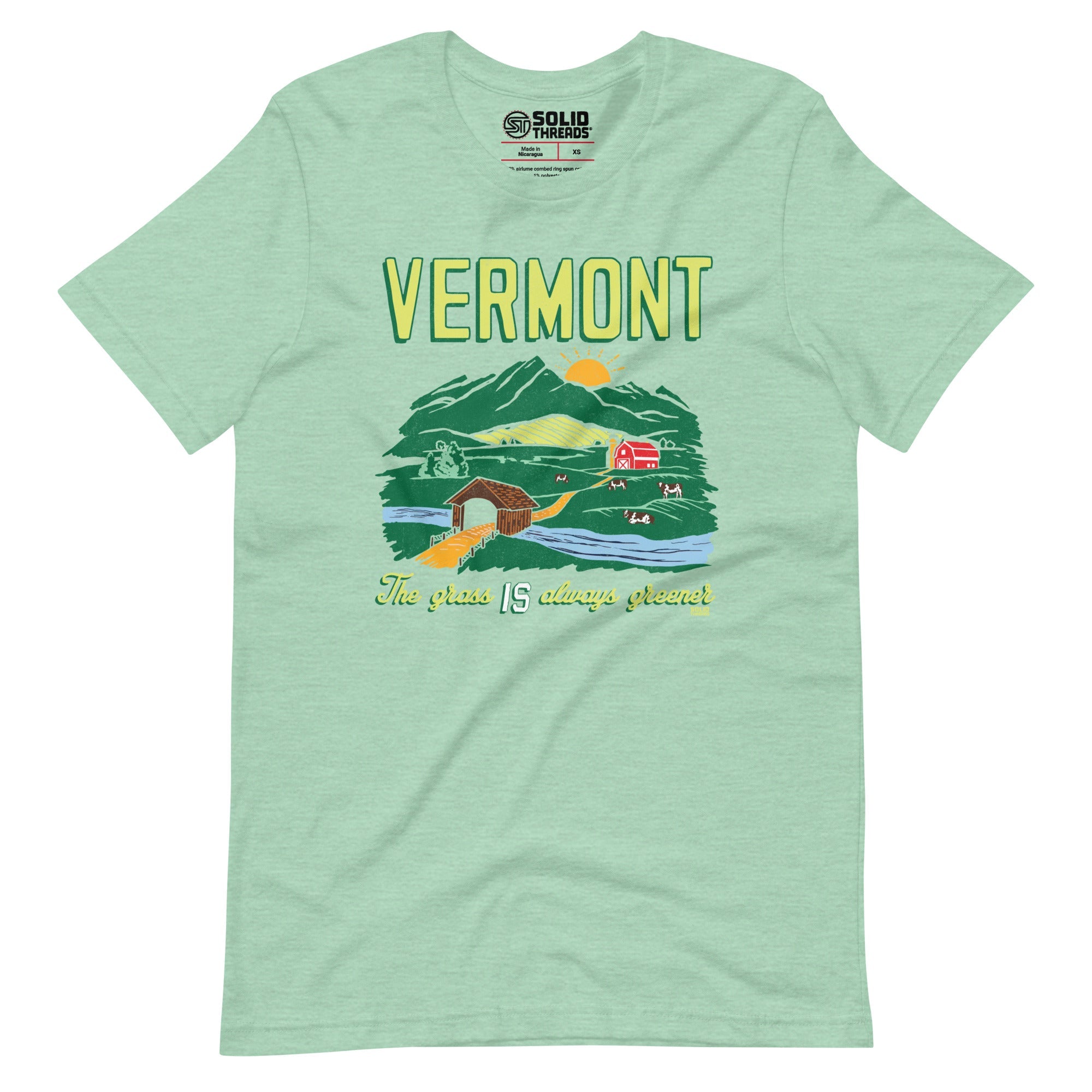 Men's Vermont The Grass Is Always Greener Cool Soft Style T-Shirt | Vintage Green Mountains Tee | Solid Threads