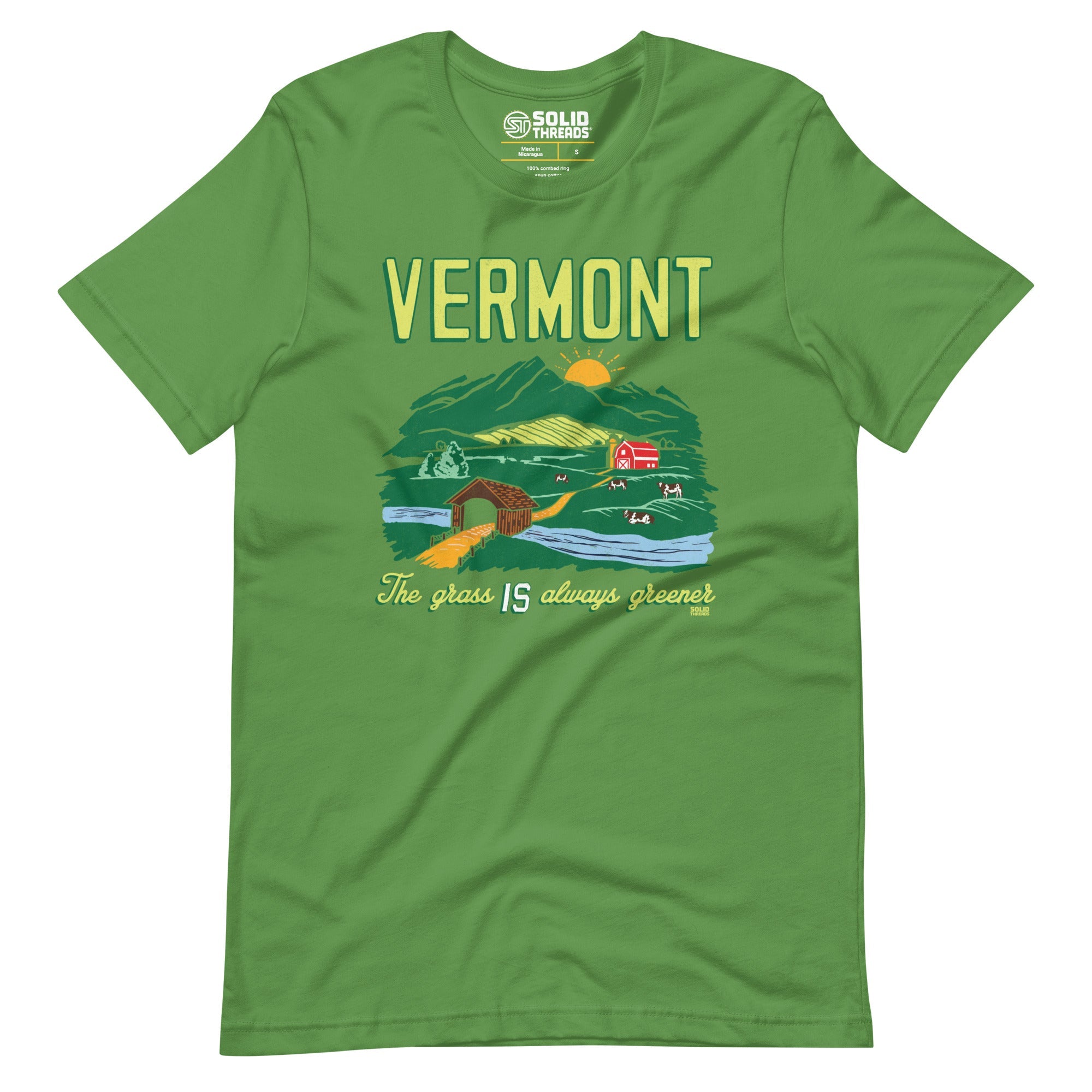 Men's Vermont The Grass Is Always Greener Cool Soft Style T-Shirt | Vintage Green Mountains Tee | Solid Threads