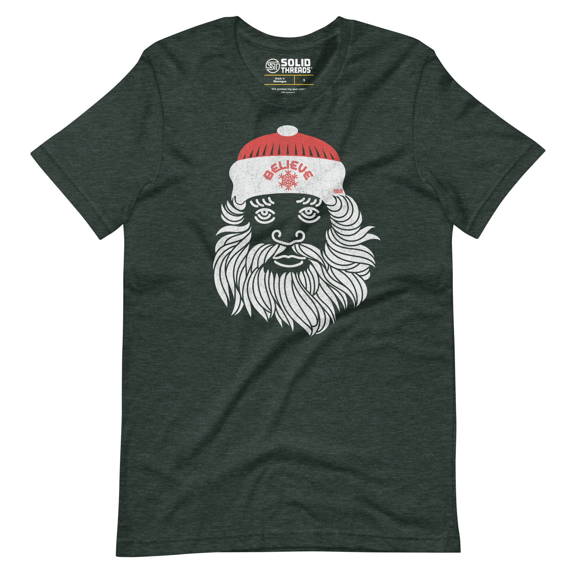 Men's Believe In Santa Cool Soft Style T-Shirt | Vintage Christmas Spirit Tee | Solid Threads