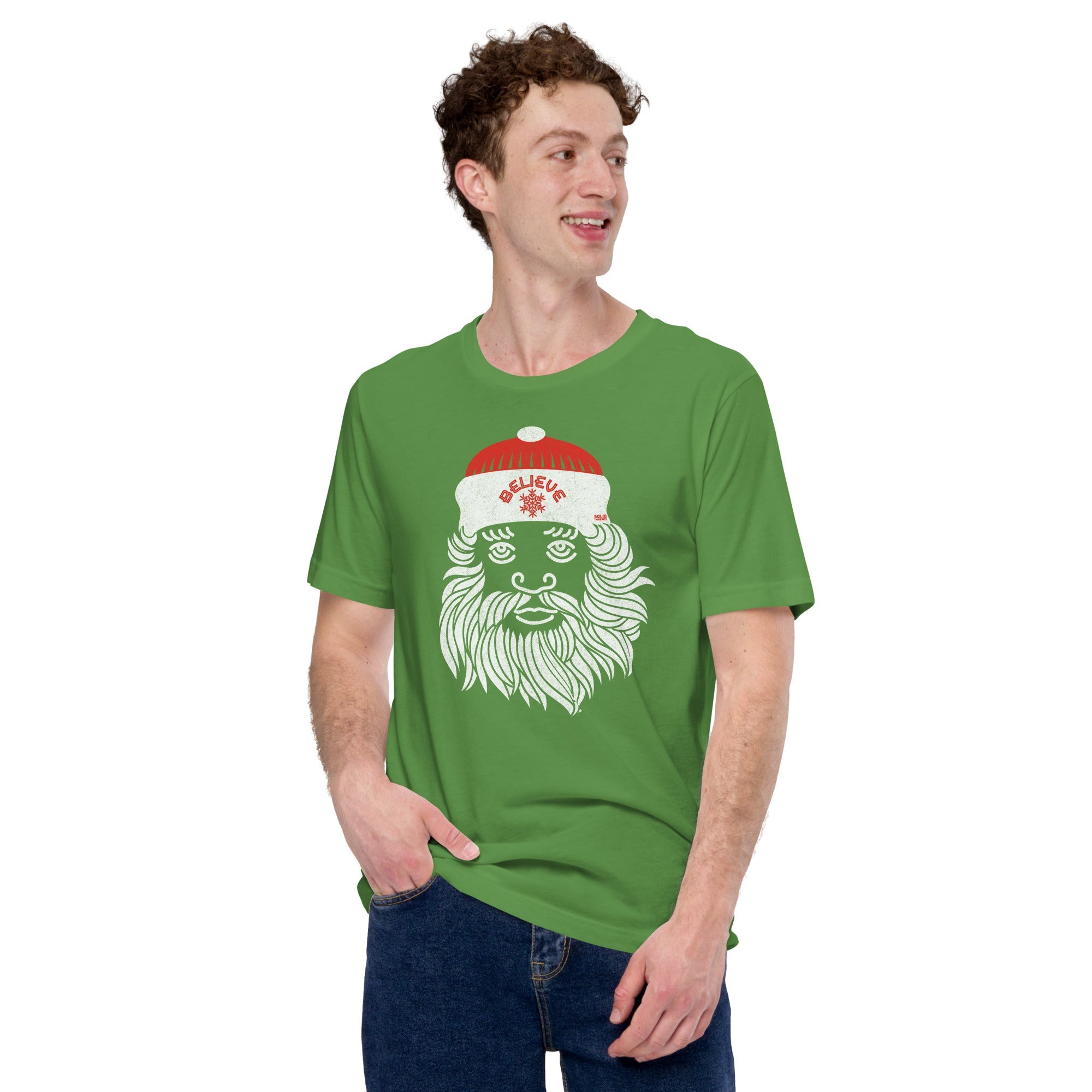 Men's Believe In Santa Cool Soft Style T-Shirt | Vintage Christmas Spirit Tee | Solid Threads