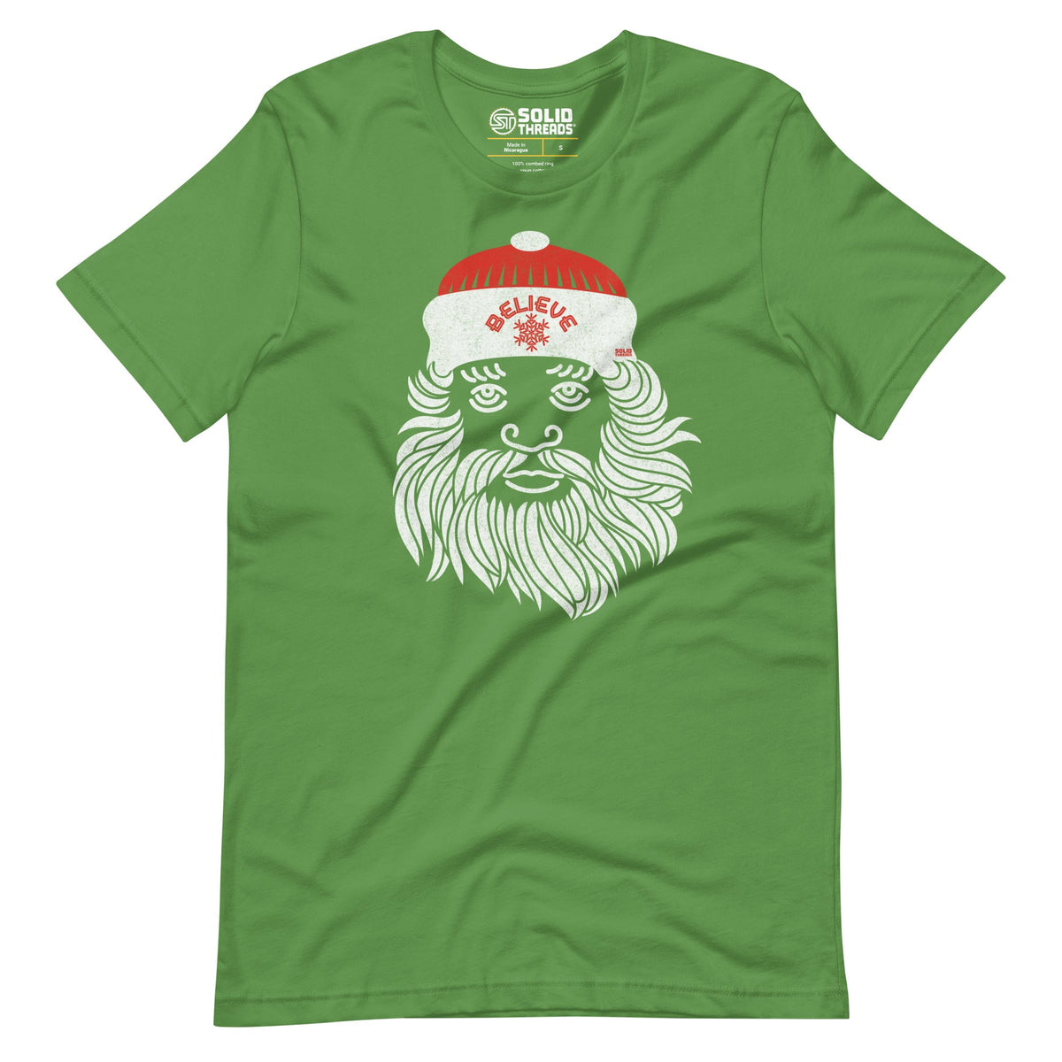 Men&#39;s Believe In Santa Cool Soft Style T-Shirt | Vintage Christmas Spirit Tee | Solid Threads