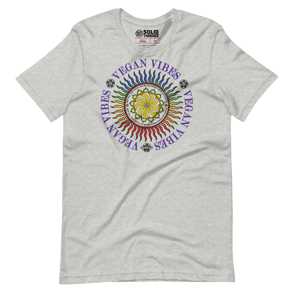 Men&#39;s Vegan Vibes Cool Soft Style T-Shirt | Vintage Hippie Tee | Solid Threads