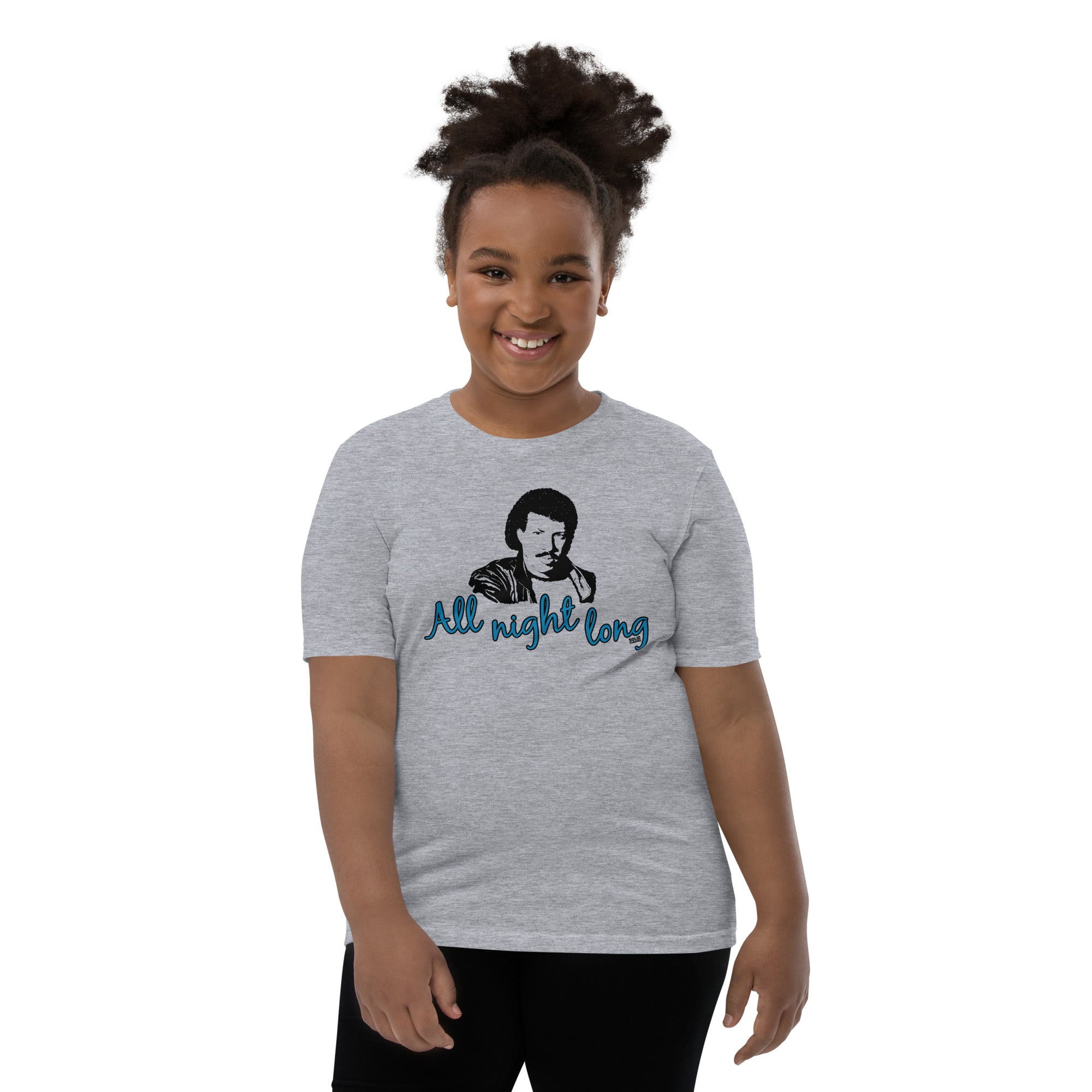Youth All Night Long Retro Extra Soft T-Shirt | Cool Lionel Richie Kids Tee Girl Model | Solid Threads