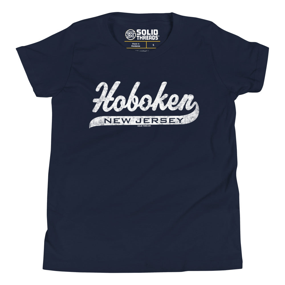 Youth Hoboken Script Cool Extra Soft T-Shirt | Retro New Jersey Kids Tee | Solid Threads