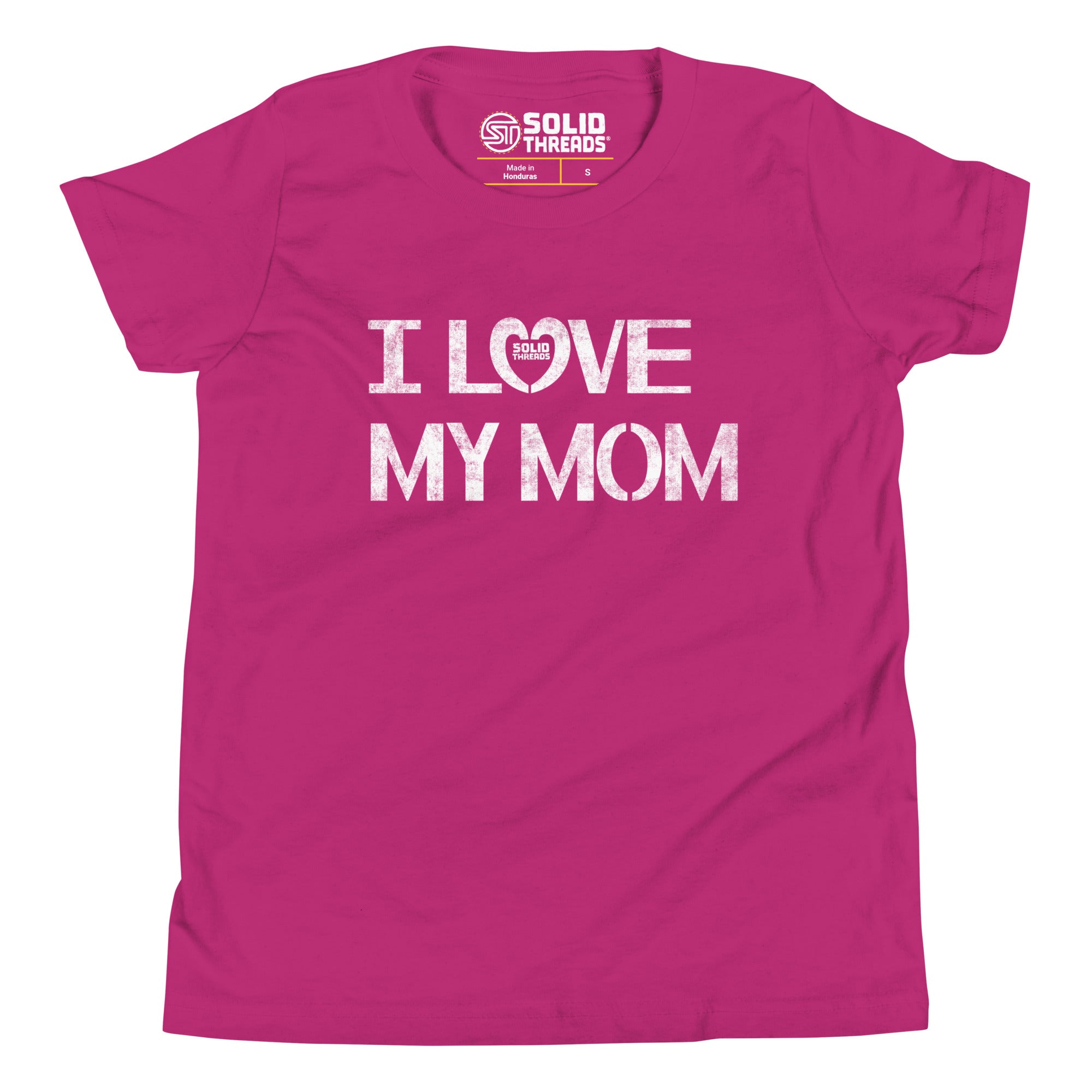 Youth I Love My Mom Cute Extra Soft T-Shirt | Retro New Parent Kids Tee | Solid Threads