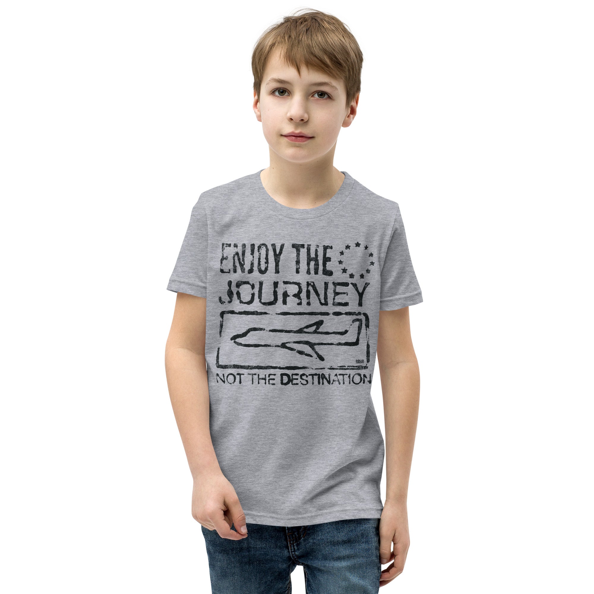 Youth Enjoy Journey Cool Airplane Extra Soft T-Shirt | Cute Travel Kids Tee | Solid Threads