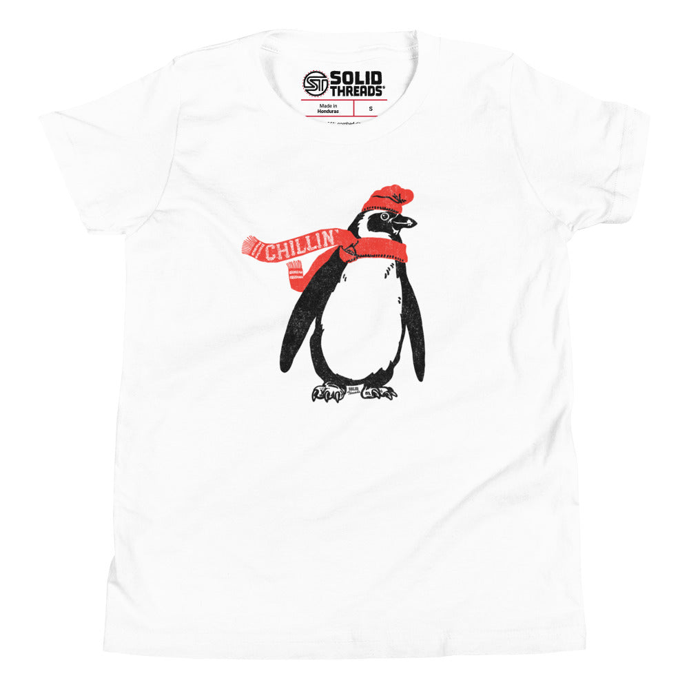 Youth Chillin Cool Animal Extra Soft T-Shirt | Retro Cute Penguin Kids Tee | Solid Threads