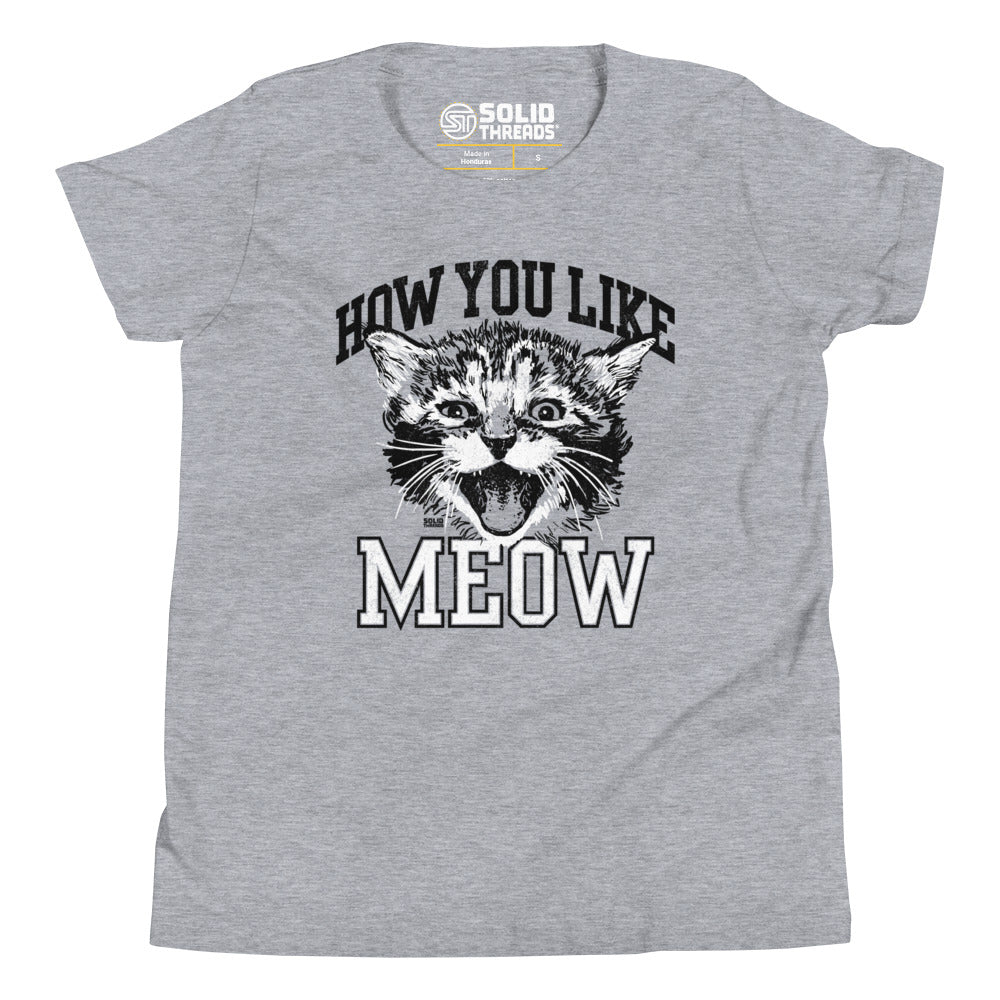 Youth How You Like Meow Retro Extra Soft T-Shirt | Funny Kitten Kids Tee | Solid Threads