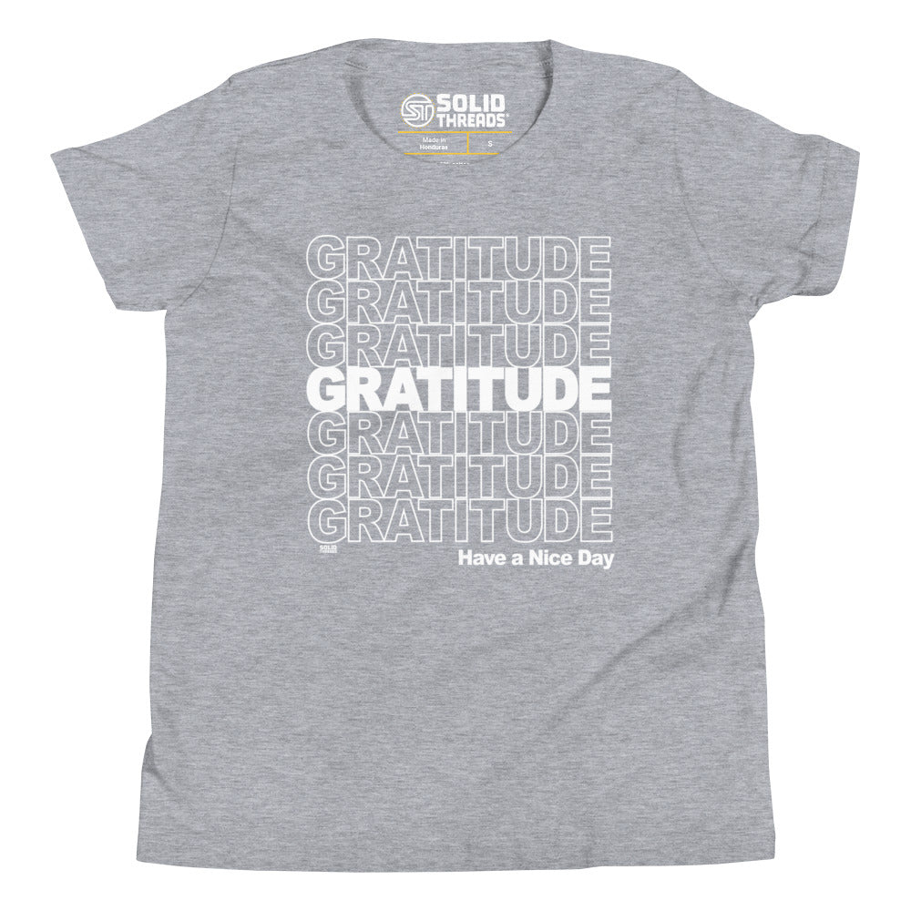 Youth Gratitude Cool Happy Extra Soft T-Shirt | Retro Wholesome Kids Tee | Solid Threads