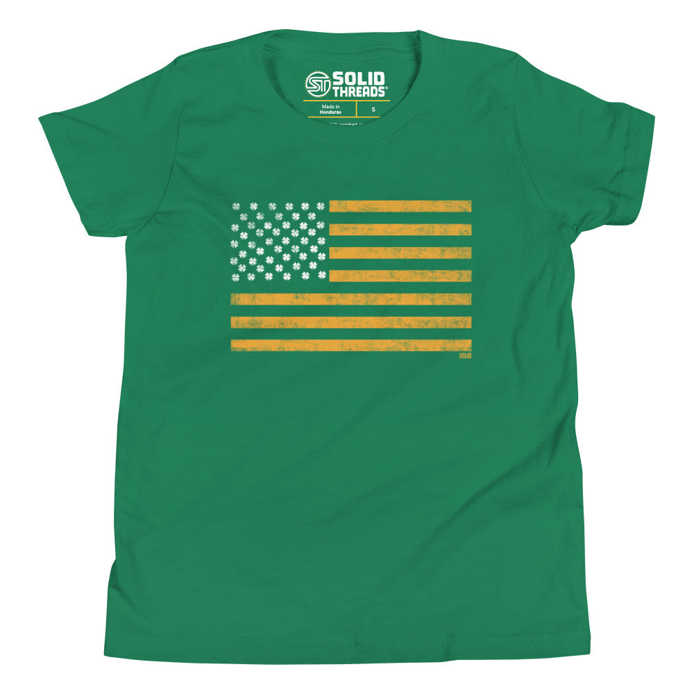 Youth Irish American Retro Extra Soft T-Shirt | Cool St Paddy&#39;s Kids Tee | Solid Threads