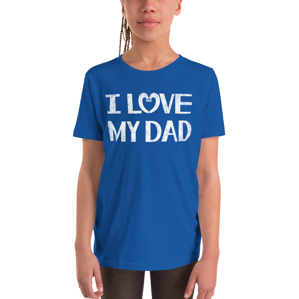 Youth I Love My Dad Cute Extra Soft T-Shirt | Retro New Parent Kids Tee Girl Model | Solid Threads