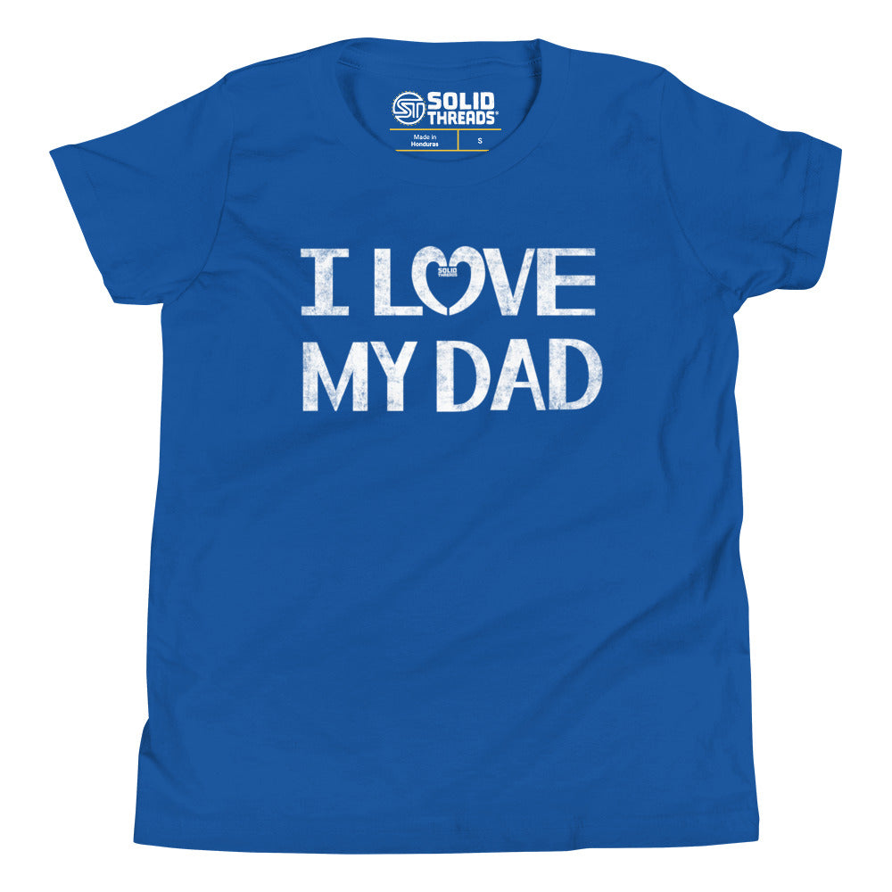 Youth I Love My Dad Cute Extra Soft T-Shirt | Retro New Parent Kids Tee | Solid Threads