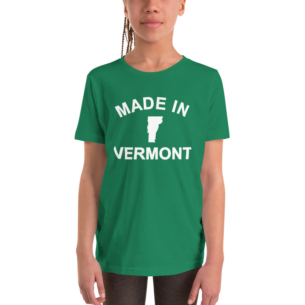 Youth Made Vermont Retro Extra Soft T-Shirt | Cool Green Mountains Kids Tee Girl Model | Solid Threads