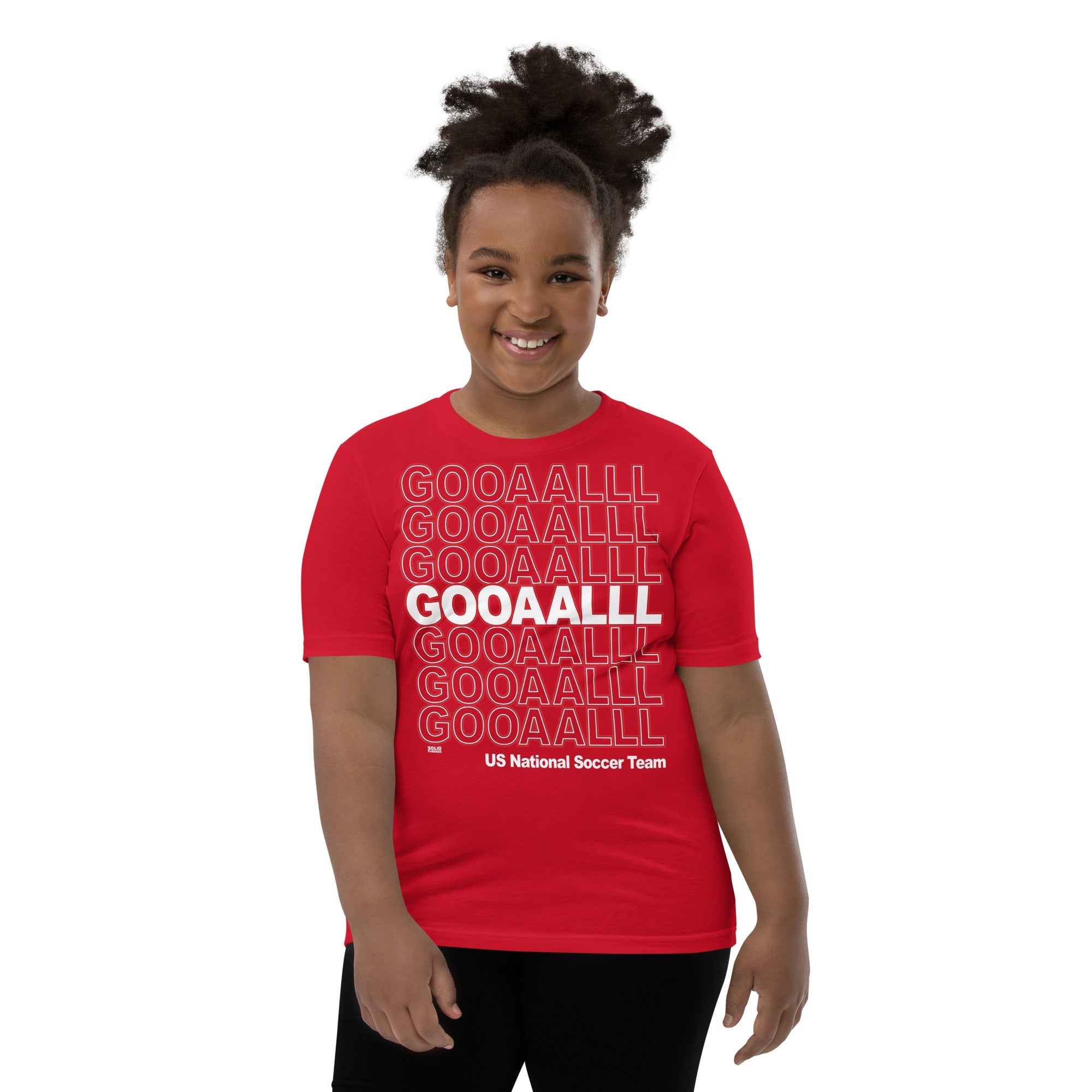 Youth Gooaalll Futbol Life Cool Extra Soft T-Shirt | Retro Soccer Kids Tee Girl Model | Solid Threads