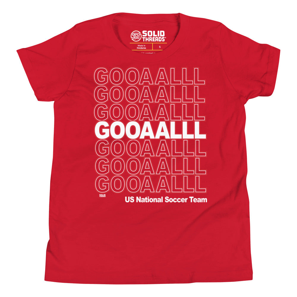 Youth Gooaalll Futbol Life Cool Extra Soft T-Shirt | Retro Soccer Kids Tee | Solid Threads