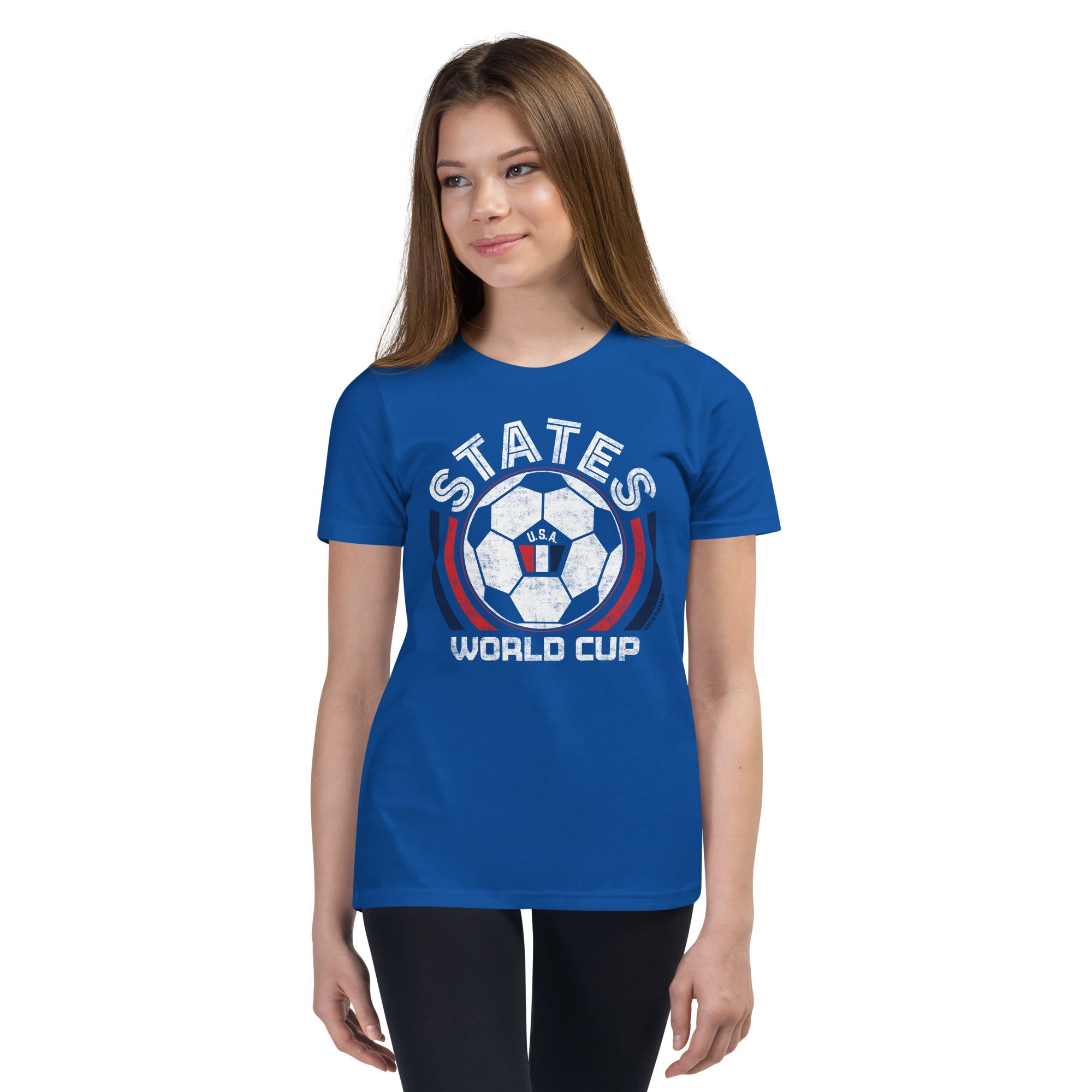 Youth US National Soccer Cool Extra Soft T-Shirt | Retro World Cup Kids Tee Girl Model | Solid Threads