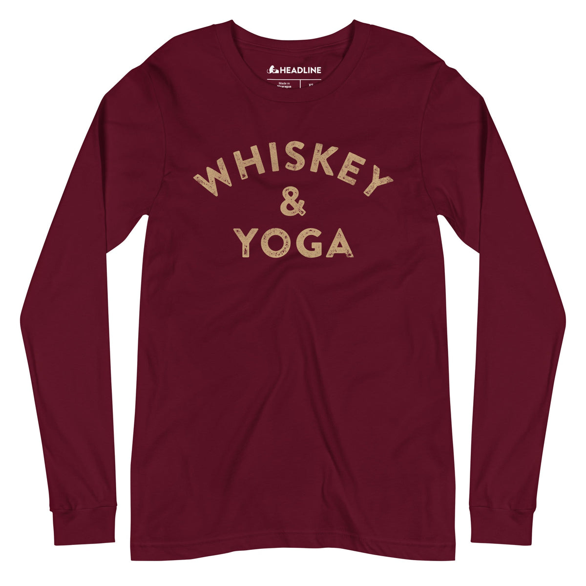 Whiskey &amp; Yoga Funny Hipster Graphic Long Sleeve Tee | Vintage Distillery Spirits Tee | Solid Threads