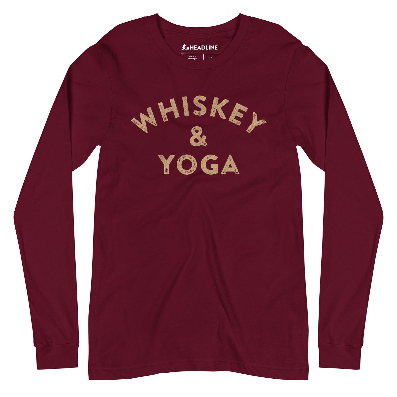 Whiskey & Yoga Funny Hipster Graphic Long Sleeve Tee | Vintage Distillery Spirits Tee | Solid Threads