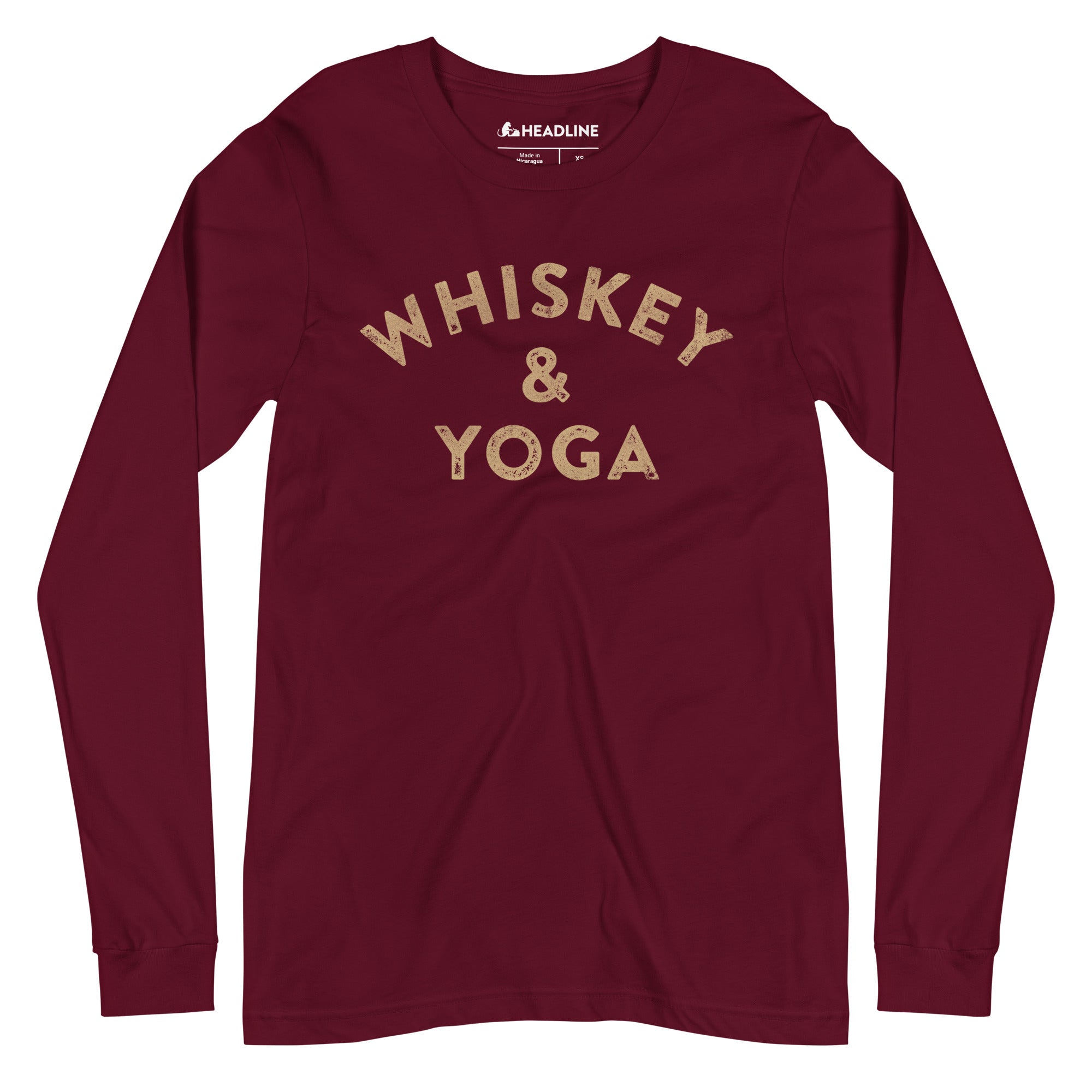 Whiskey & Yoga Funny Hipster Graphic Long Sleeve Tee | Vintage Distillery Spirits Tee | Solid Threads