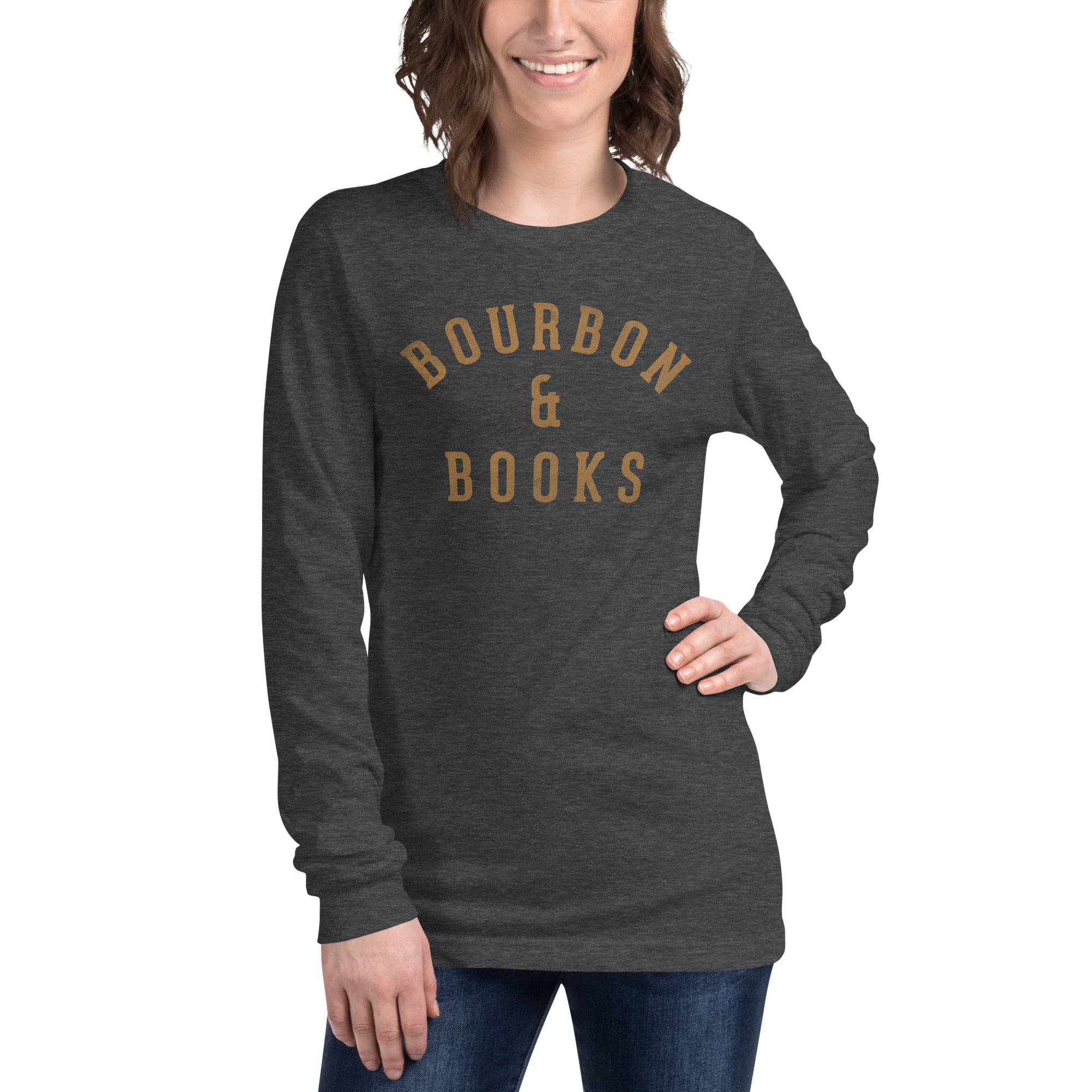 Bourbon & Books Funny Distillery Graphic Long Sleeve Tee | Vintage Whiskey Bookish Tee | Solid Threads