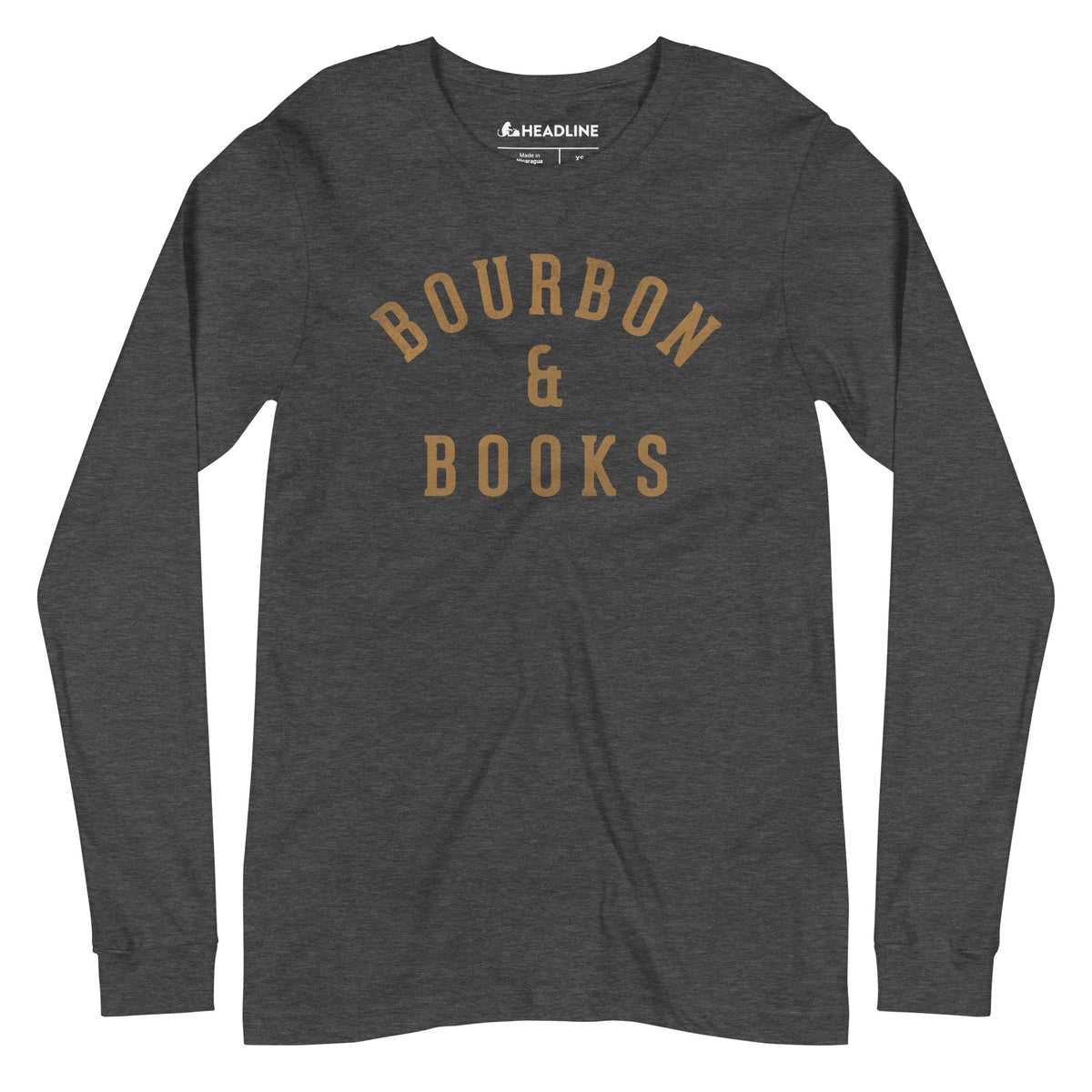 Bourbon &amp; Books Funny Distillery Graphic Long Sleeve Tee | Vintage Whiskey Bookish Tee | Solid Threads