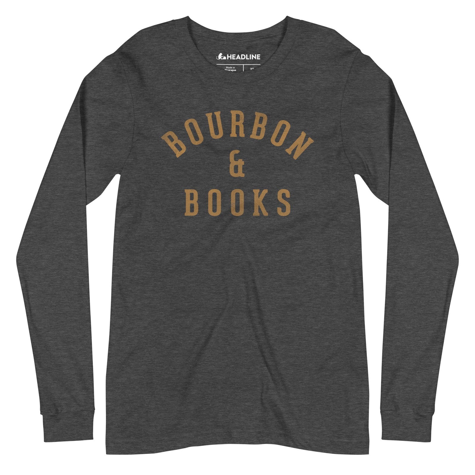 Bourbon & Books Funny Distillery Graphic Long Sleeve Tee | Vintage Whiskey Bookish Tee | Solid Threads