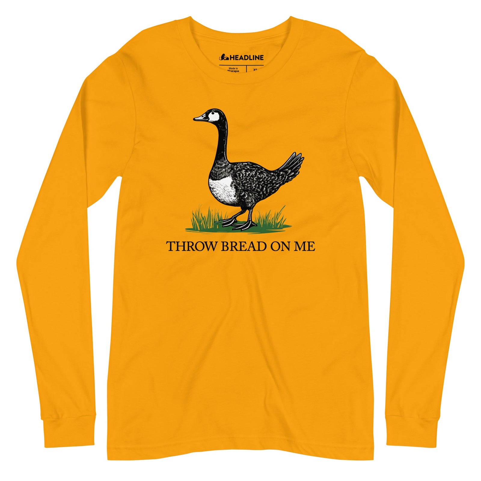 Throw Bread On Me Designer Graphic Long Sleeve Tee | Funny Goose Tread on Me Flag Tee | Solid Threads