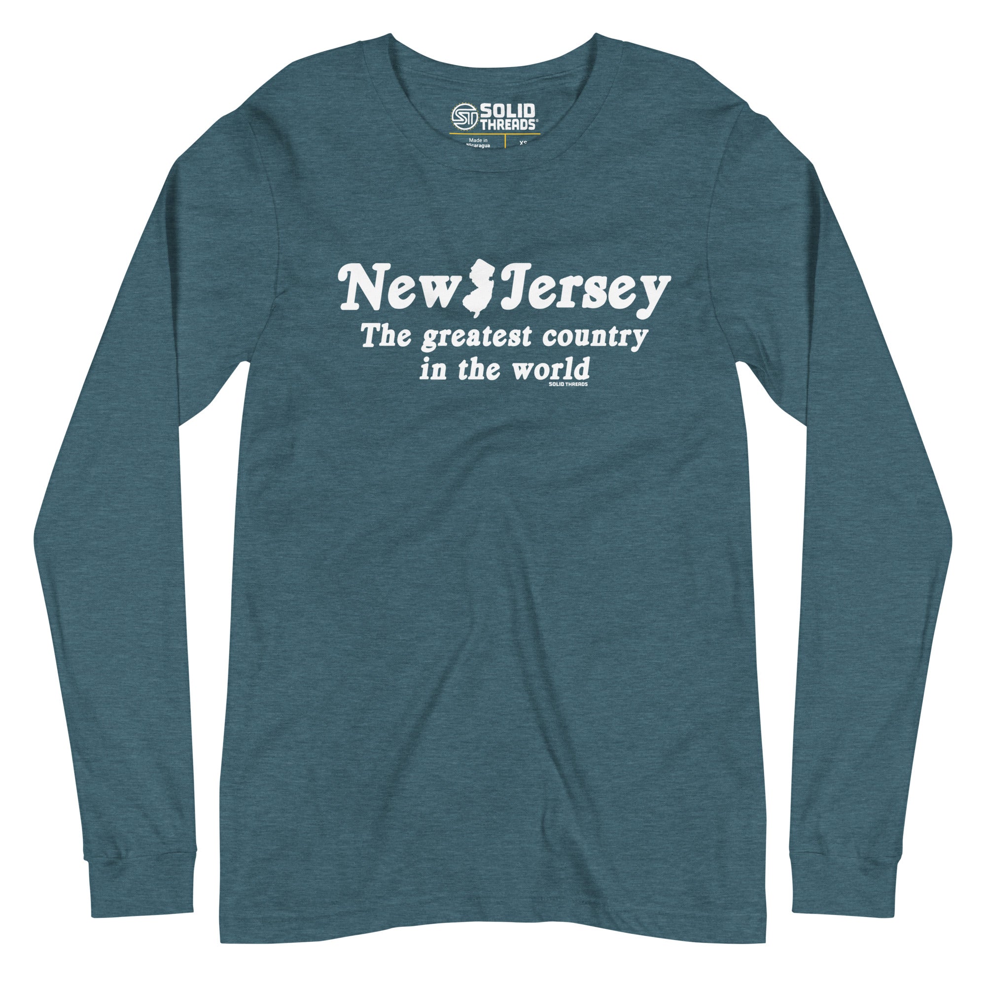 New Jersey The Greatest Country In The World Vintage Teal Long Sleeve T Shirt | Funny Garden State Graphic Tee | Solid Threads