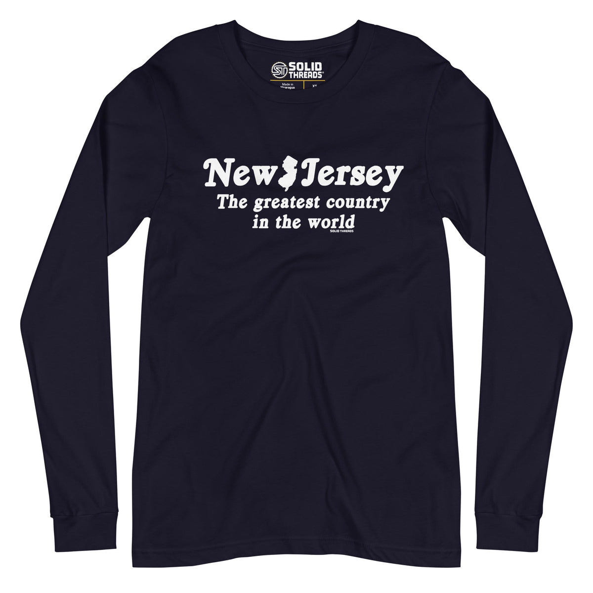 New Jersey The Greatest Country In The World Vintage Navy Long Sleeve T Shirt | Funny Garden State Graphic Tee | Solid Threads