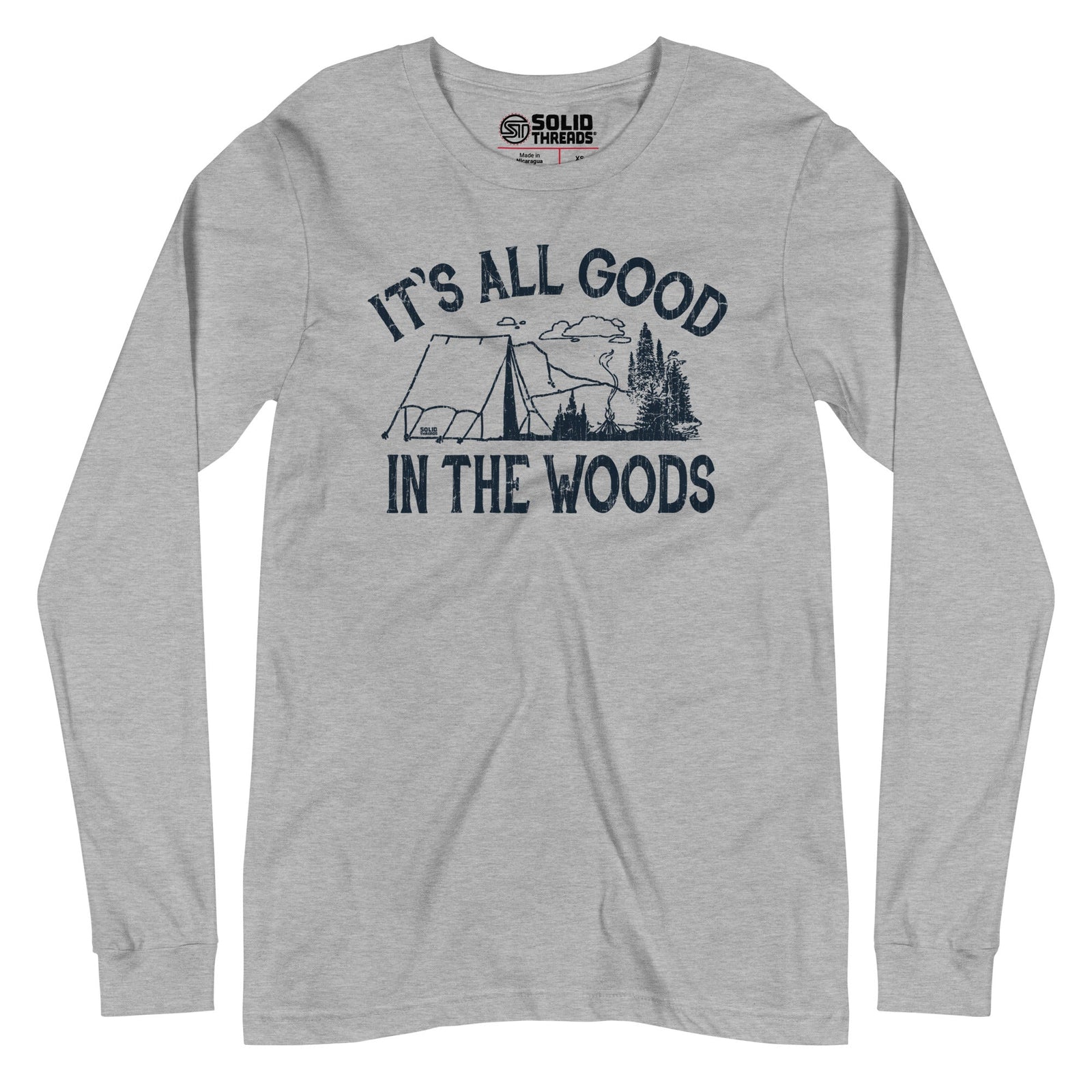 All Good In The Woods Funny Hiking Long Sleeve Tee | Retro Nature T shirt | SOLID THREADS