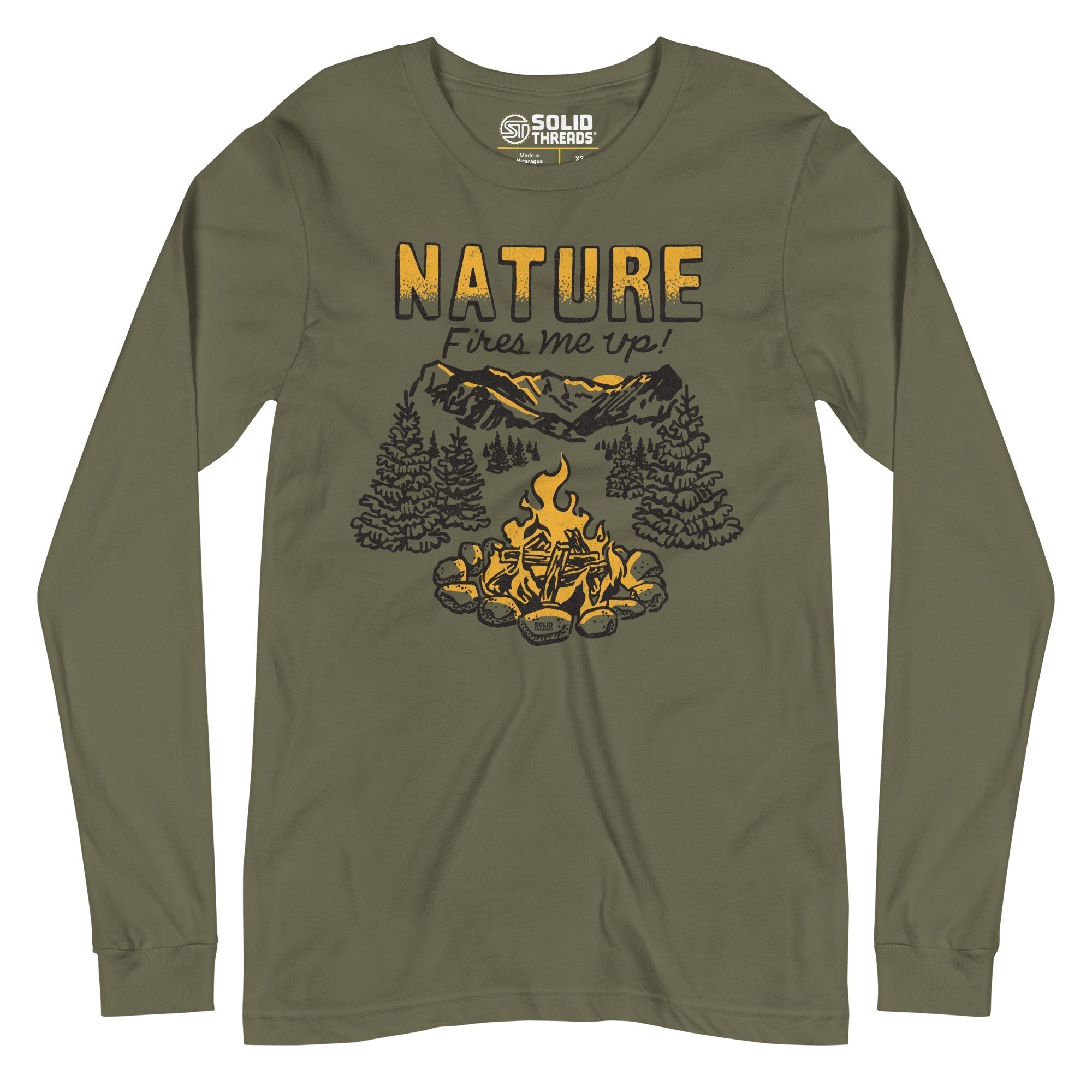 Unisex Nature Fires Me Up Vintage Long Sleeve T Shirt | Funny Camping Graphic Tee | Solid Threads