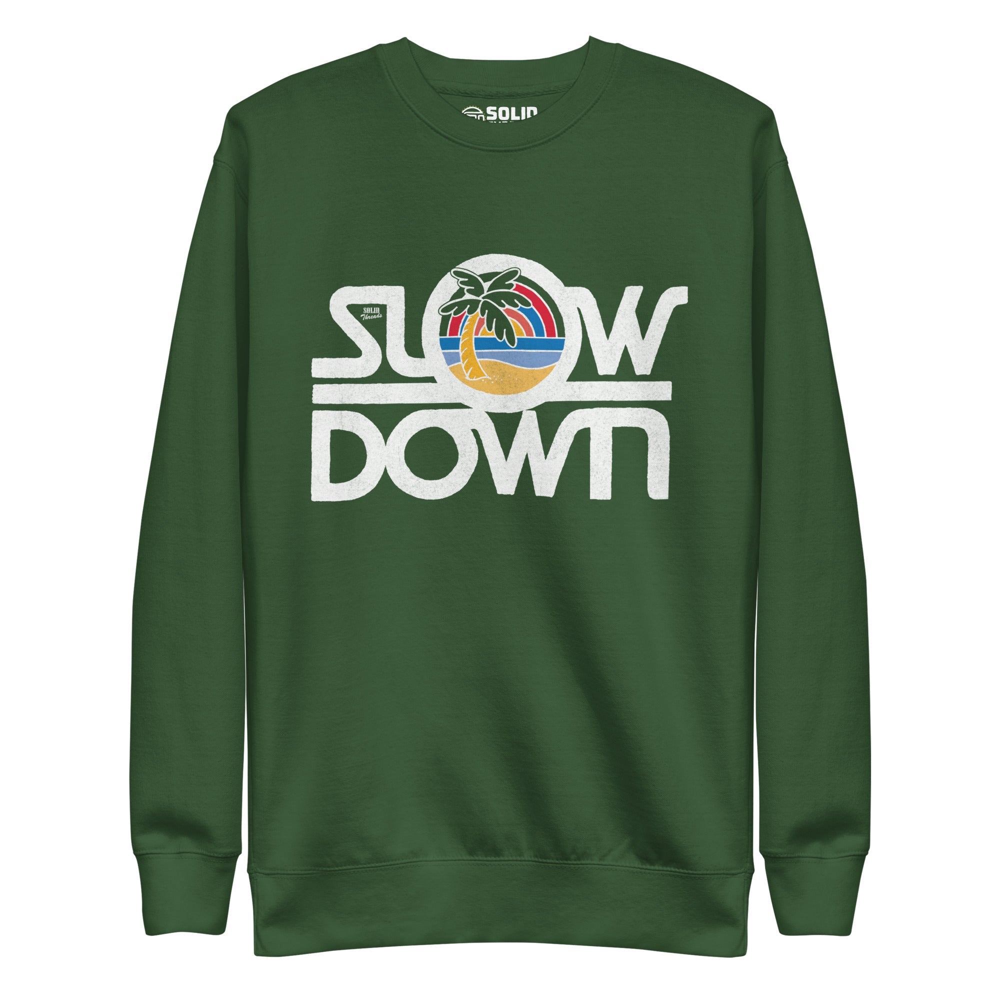 Men's Slow Down Vintage Classic Sweatshirt | Cool Tropical Beach Fleece | Solid Threads