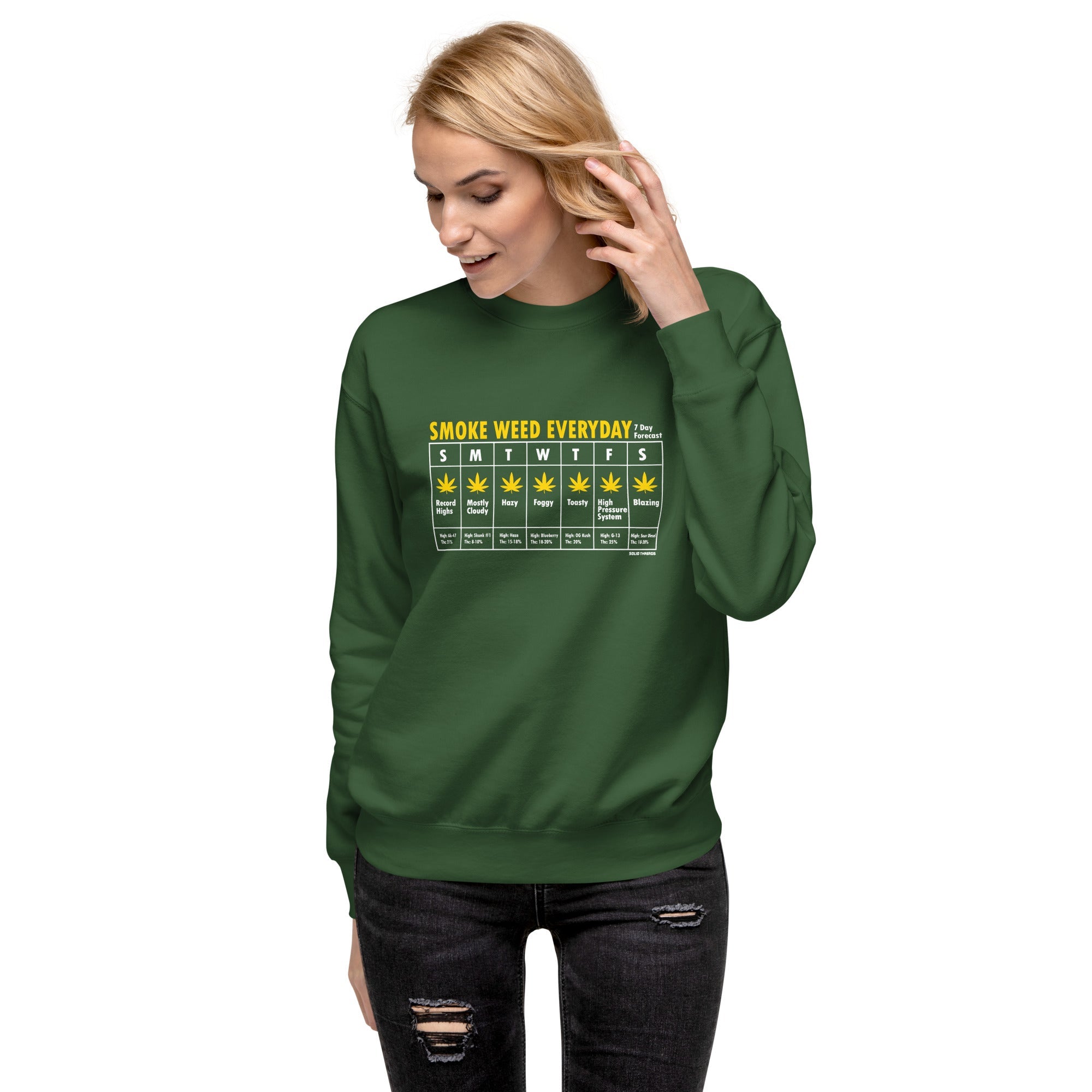 Women's Smoke Weed Everyday Vintage Classic Sweatshirt | Funny Marijuana Fleece On Model | Solid Threads