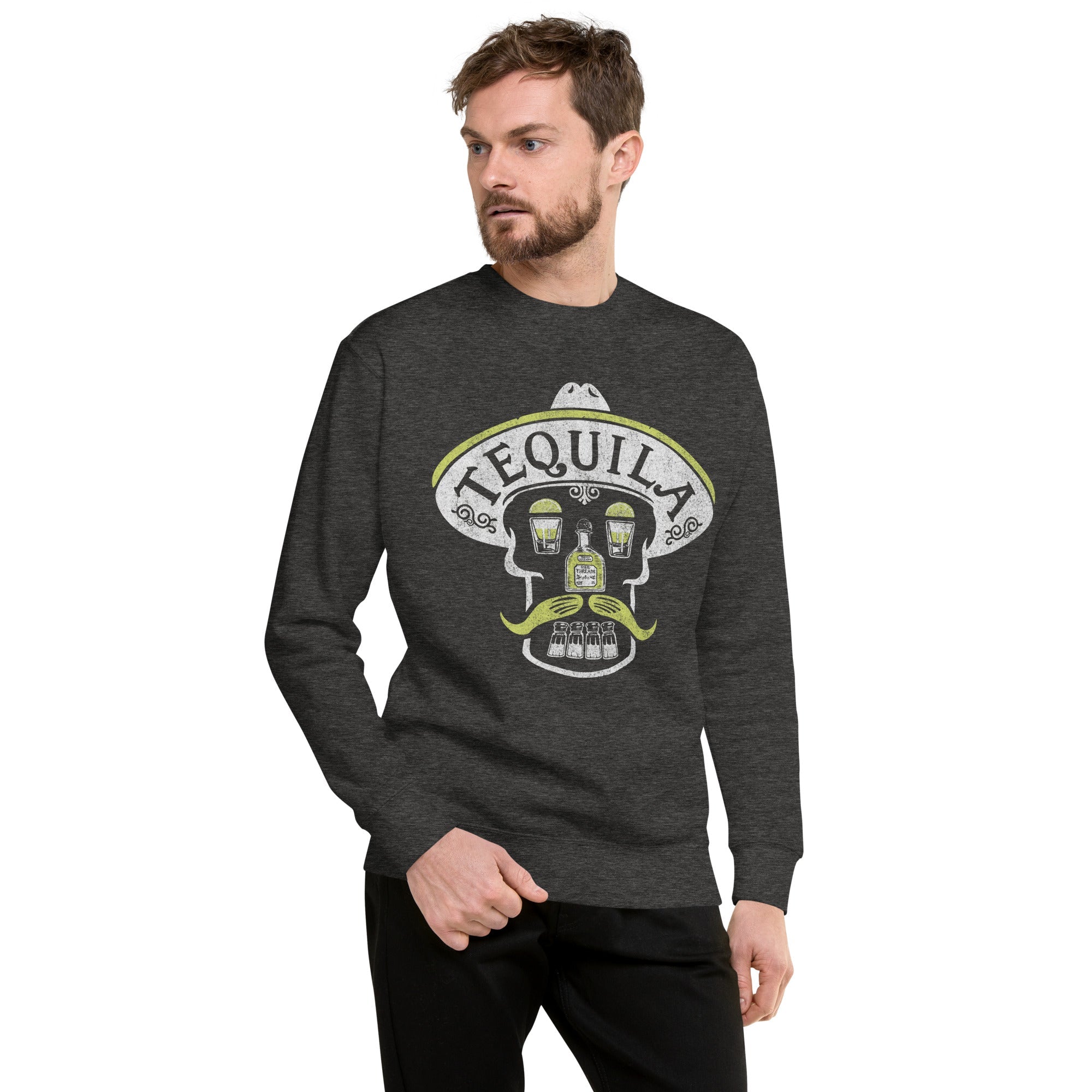 Women's Tequila Skull Vintage Classic Sweatshirt | Cool Drinking Fleece On Model | Solid Threads