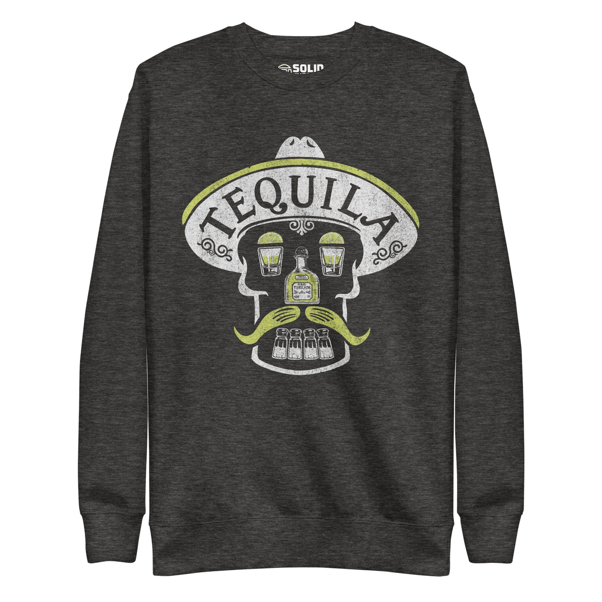 Men&#39;s Tequila Skull Vintage Classic Sweatshirt | Cool Drinking Fleece | Solid Threads