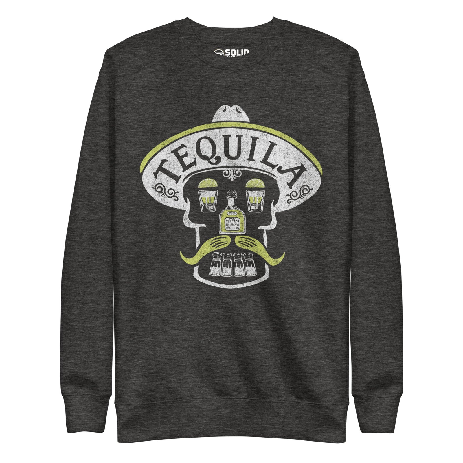 Men's Tequila Skull Vintage Classic Sweatshirt | Cool Drinking Fleece | Solid Threads