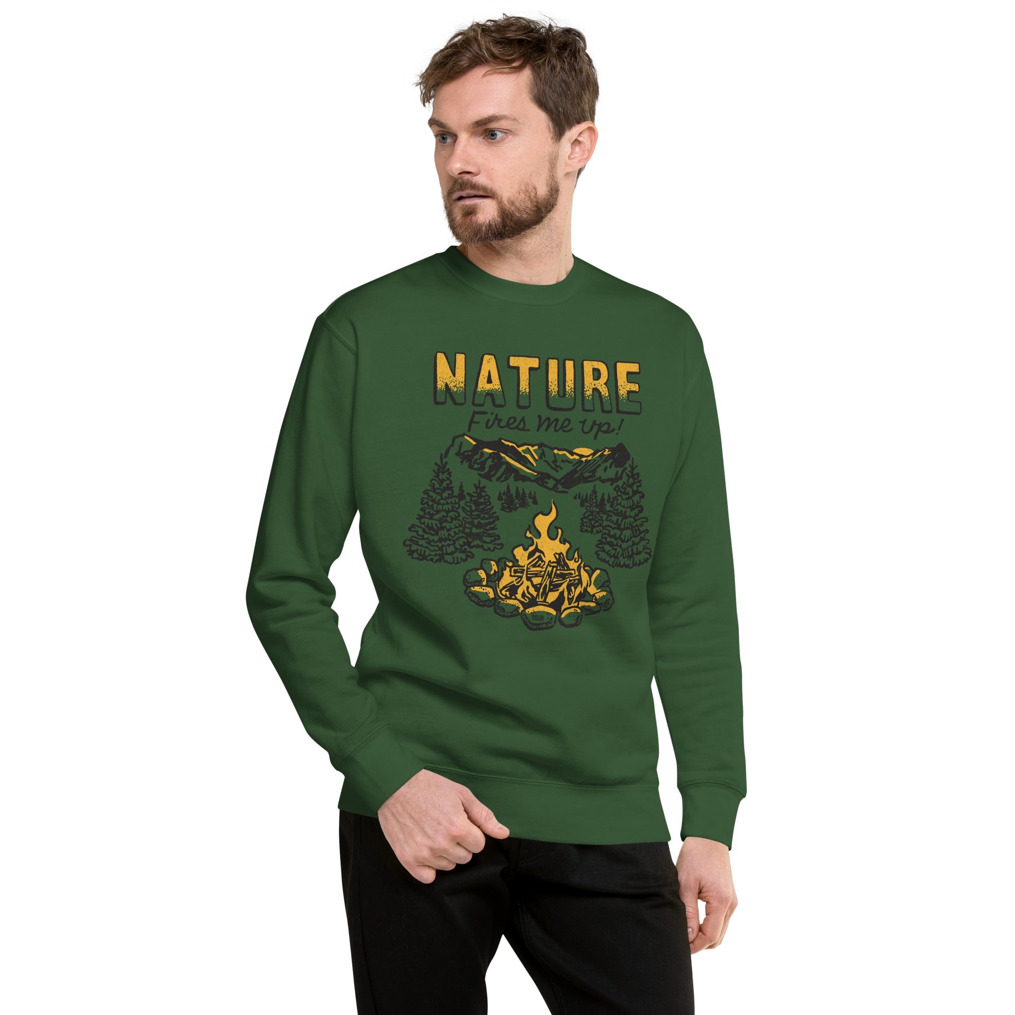 Women's Nature Fires Me Up Vintage Classic Sweatshirt | Funny Camping Fleece On Model | Solid Threads