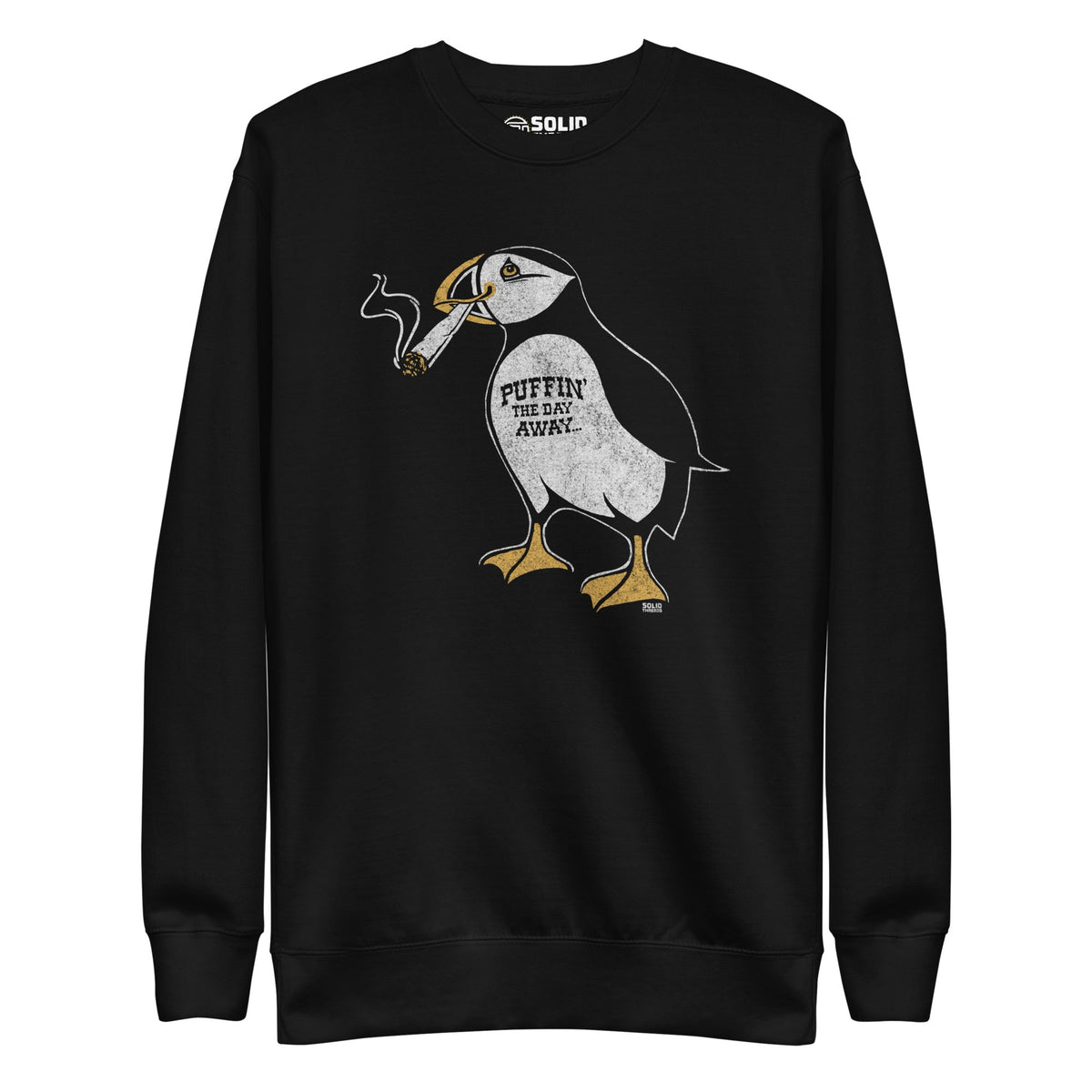 Women&#39;s Puffin Away Vintage Classic Sweatshirt | Funny Marijuana Fleece | Solid Threads