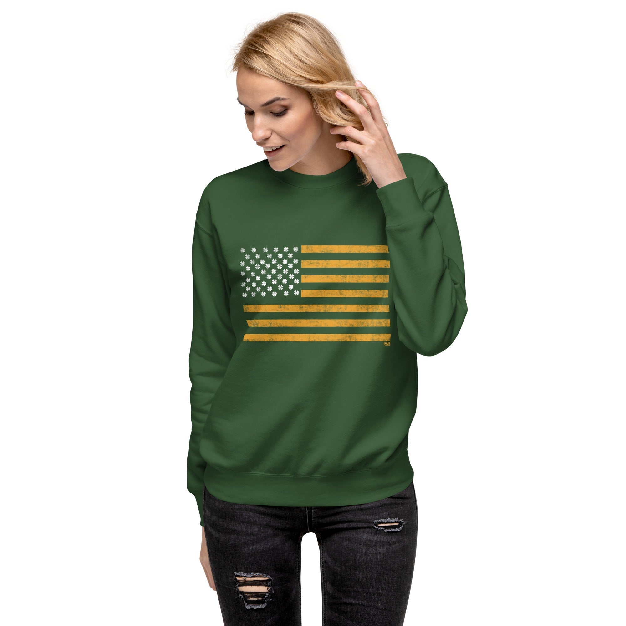 Women's Irish American Vintage Classic Sweatshirt | Cool St Paddy'S Fleece On Model | Solid Threads