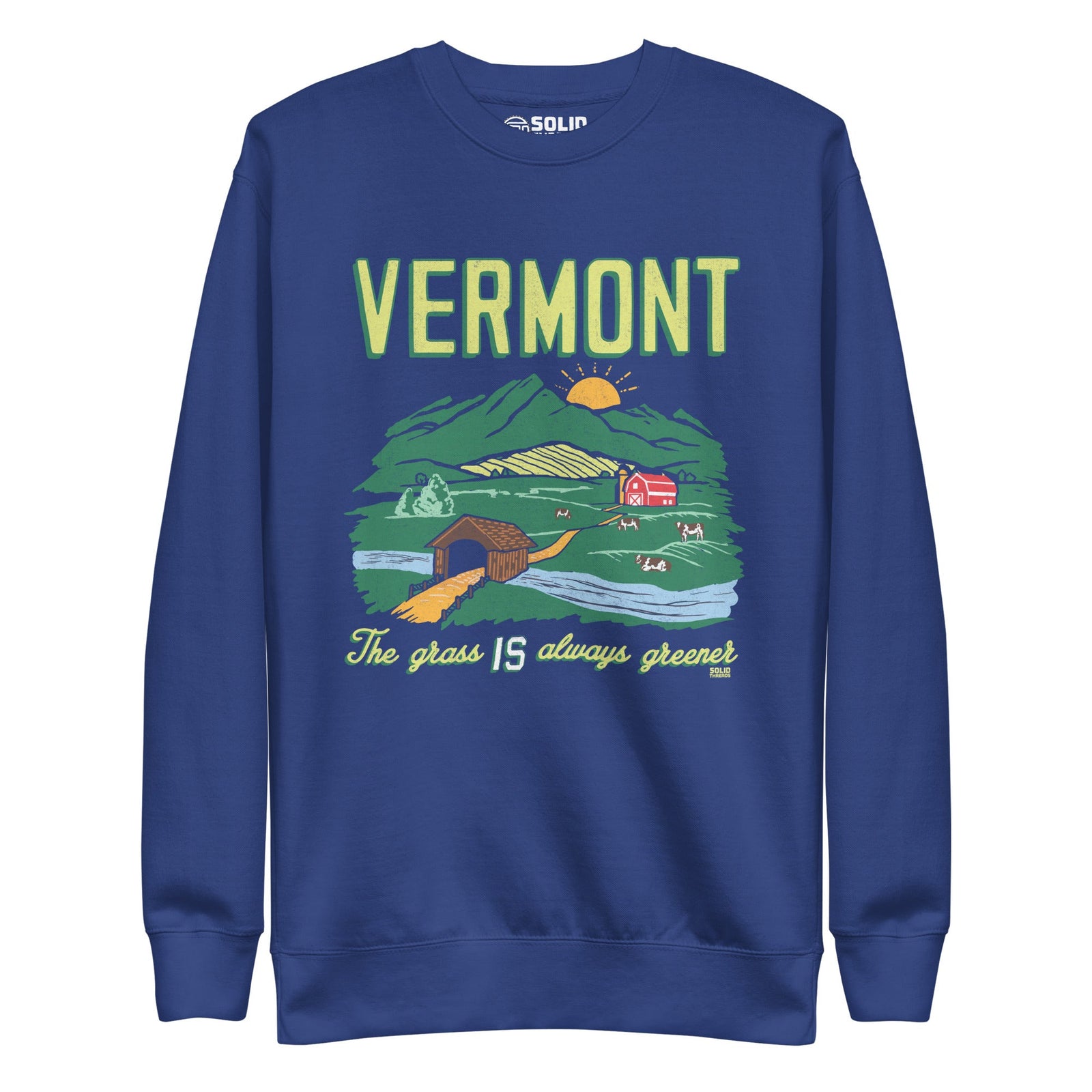 Men's Vermont The Grass Is Always Greener Cool Classic Sweatshirt | Vintage Green Mountains Fleece | Solid Threads