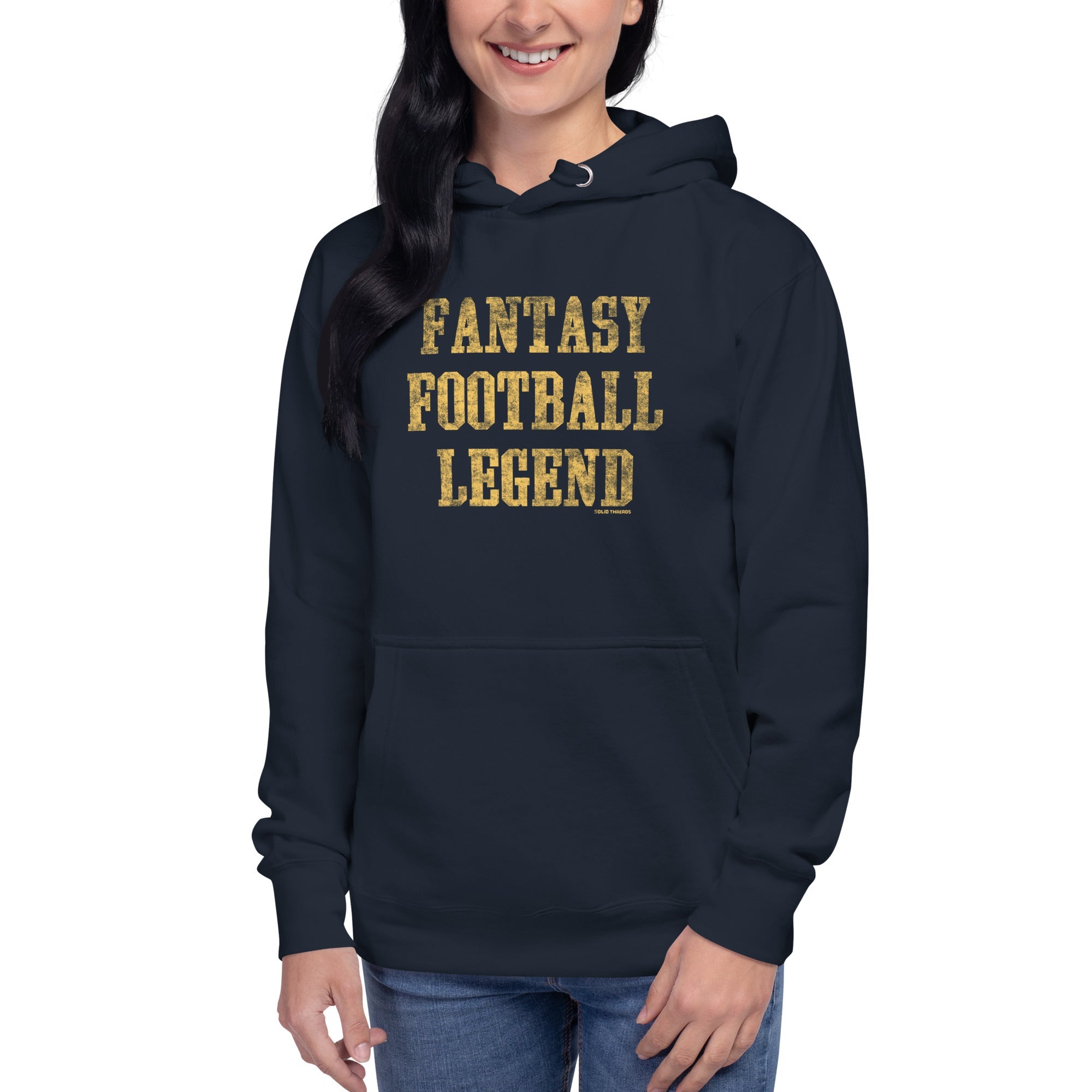 Fantasy Football Legend Vintage Classic Pullover Hoodie | Funny Sports Fleece on Model | Solid Threads